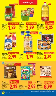 LIDL - Prévisualisation de Huile végétale pour friture, 3 L (1 L = 1,75 €), Prix normal pour 2 L: 4,45 € (1 L = 2,23 €) valide à partir de 23.10.2025 | Page: 18 | Produits: Kinder Bueno, Huile, Pain, Chocolat