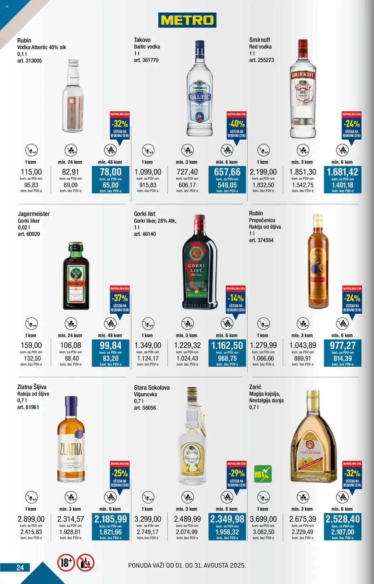 Metro katalog - važi od 01.08.2025 | Strana: 24 | Proizvode: Liker, Rakija, Vodka, Šljiva