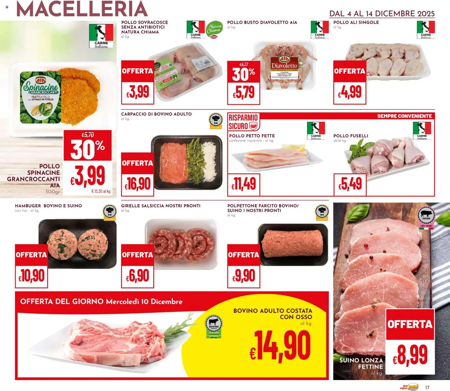 Volantino Pan del 04.12.2025 | Pagina: 17 | Prodotti: Bovino, Pollo, Suino, Salsiccia