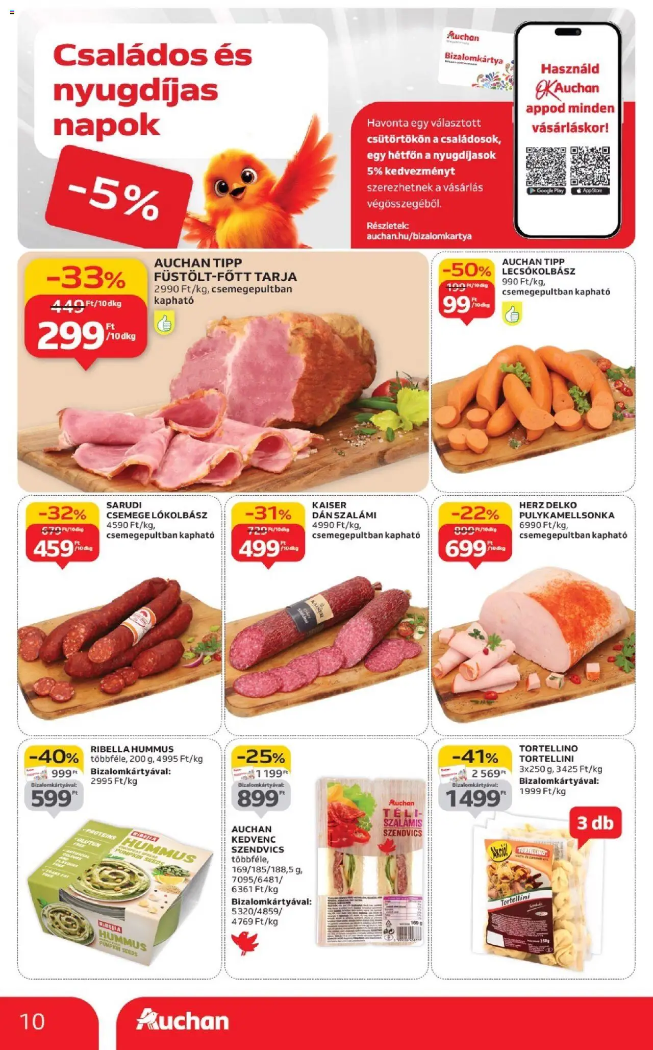 Auchan akciós ujság - amely érvényes a következő dátumtól: 18.09.2025 | Oldal: 10 | Termékek: Tarja, Tortellini, Szalámi, Lecsókolbász