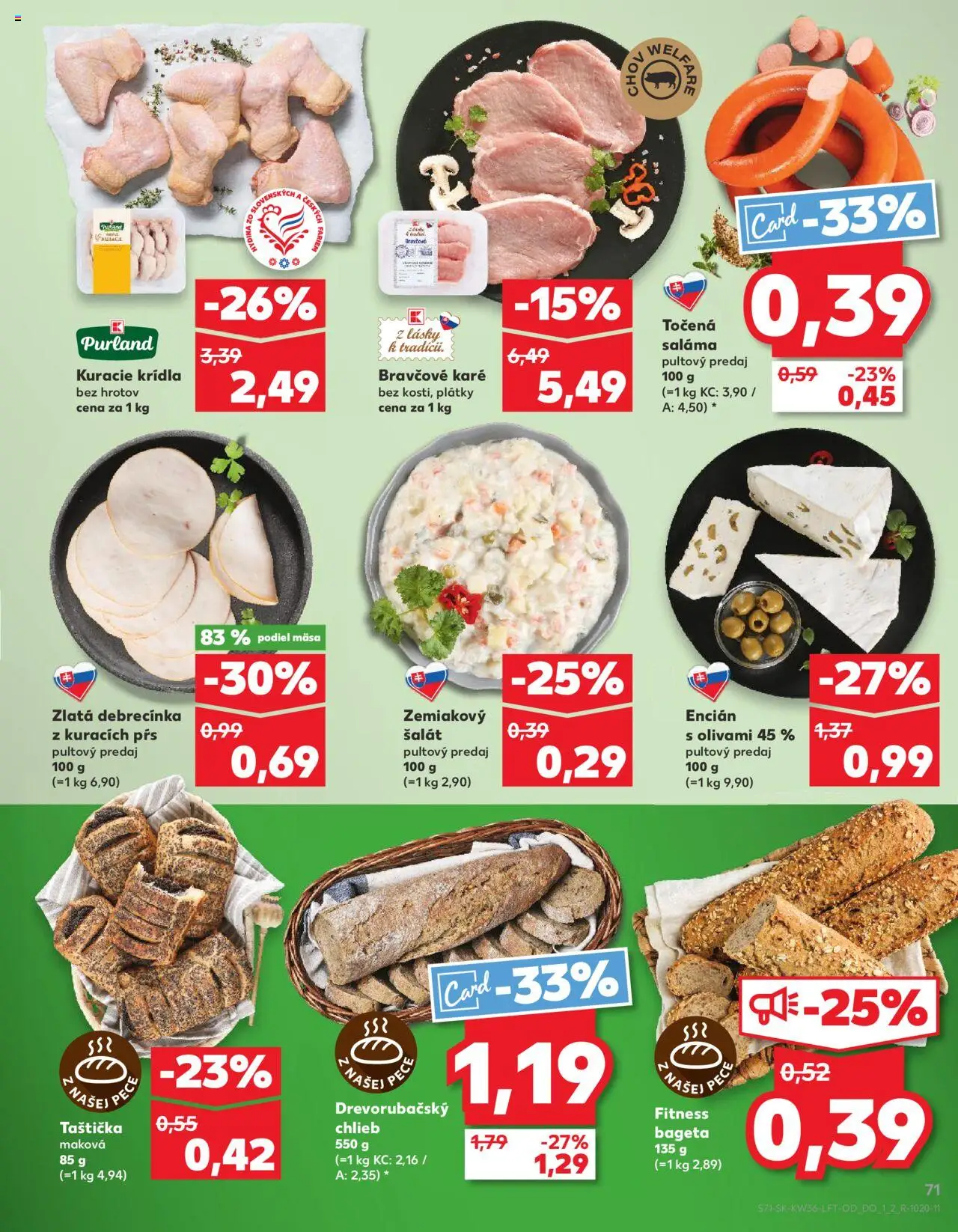 Nové Kaufland akcie – leták je platný od 04.09.2025 | Strana: 71 | Produkty: Saláma, Encián, Kuracie krídla, Pec