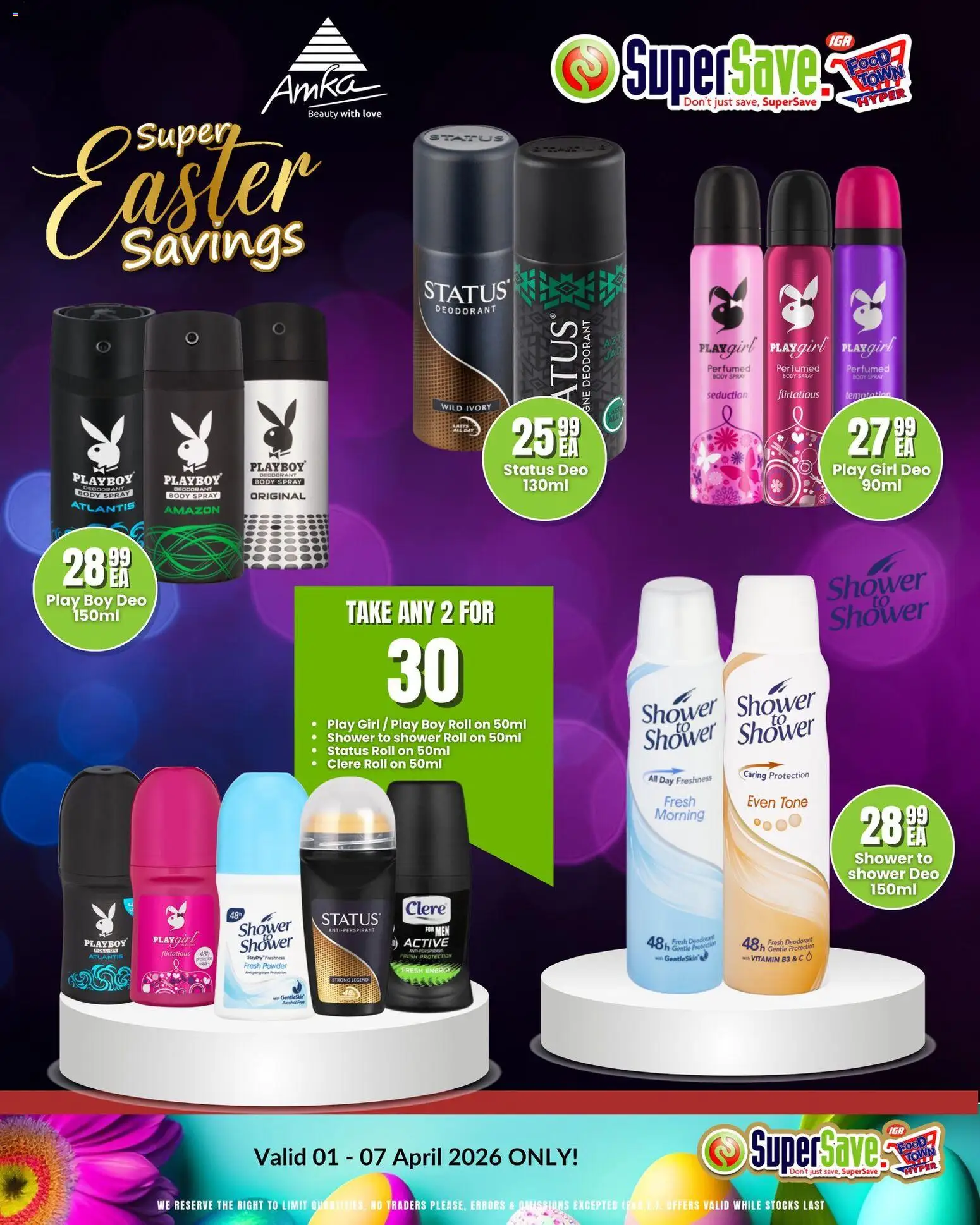New Super Save catalogue – valid from 01.04.2026 | Page: 49 | Products: Shower, Body spray, Powder, Deodorant