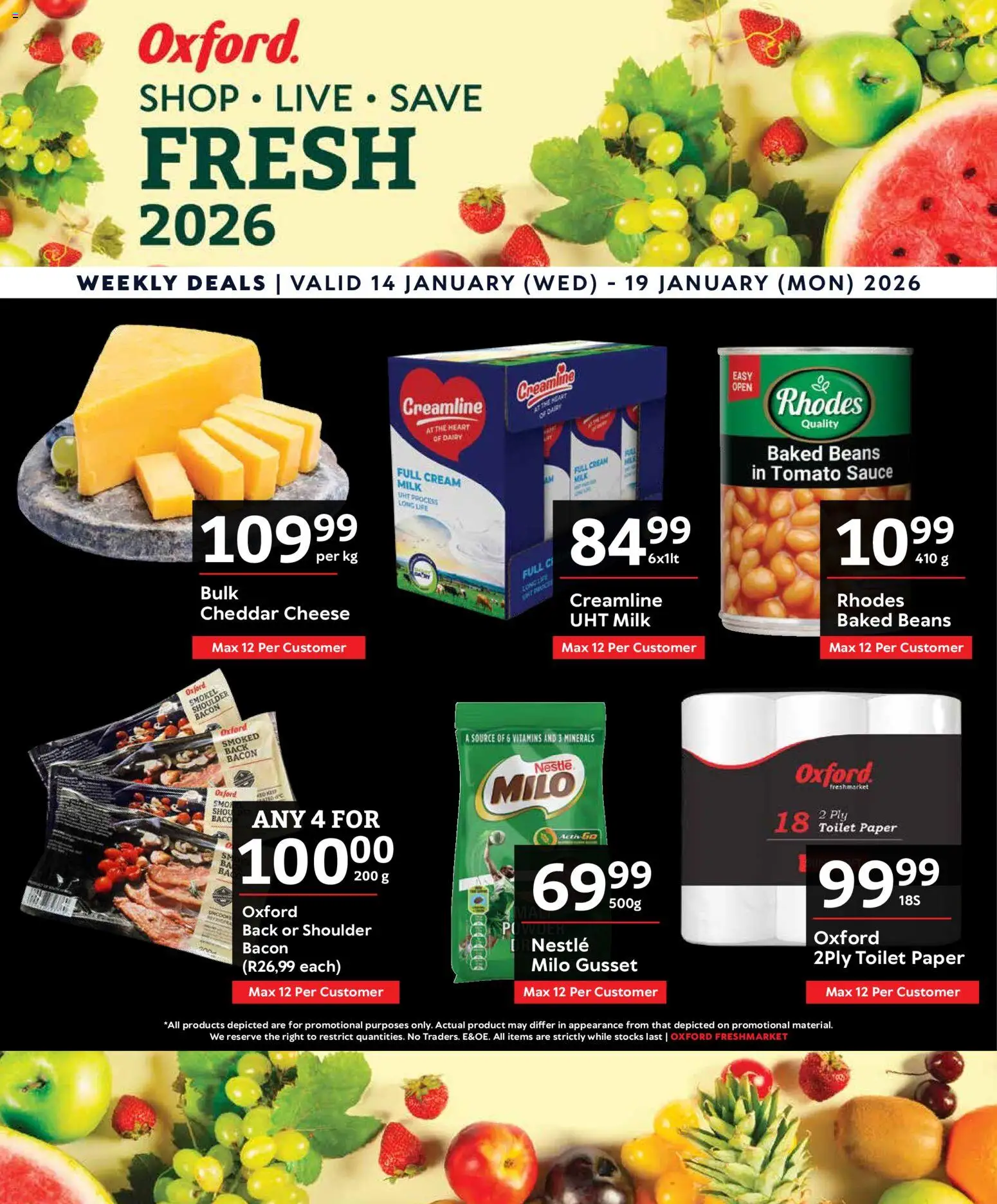 New Oxford Freshmarket catalogue – valid from 14.01.2026 | Page: 1 | Products: Milk, Sauce, Toilet paper, Bacon