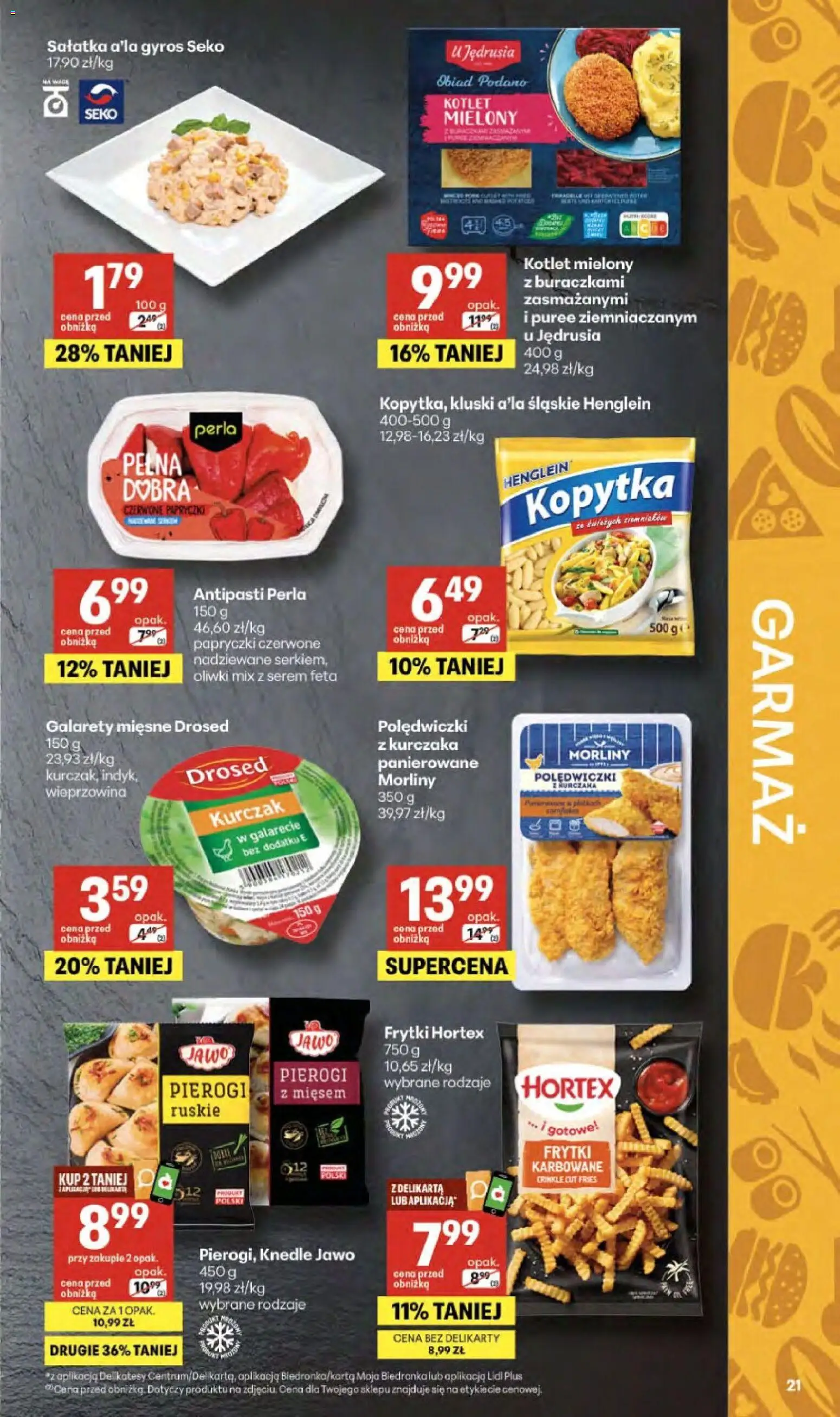 Delikatesy Centrum gazetka od 09.04.2026 | Strona: 21 | Produkty: Kurczak, Wieprzowina, Kopytka, Frytki