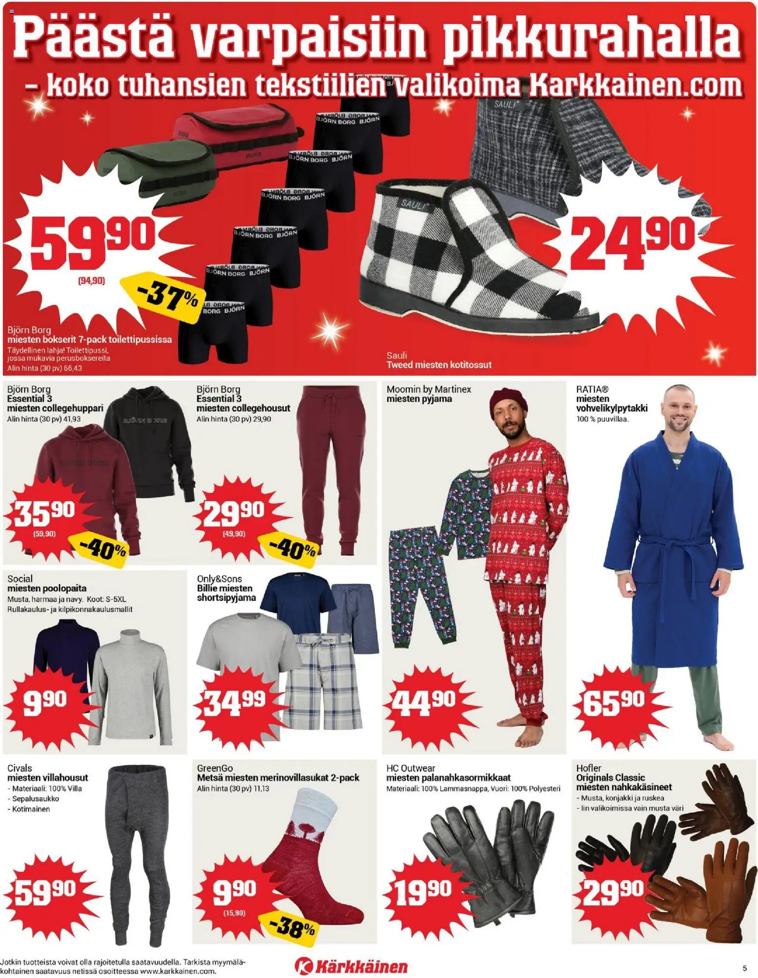 Kärkkäinen tarjoukset – voimassa 03.11.2025 alkaen | Sivu: 5 | Tuotteet: Pyjama, Bokserit