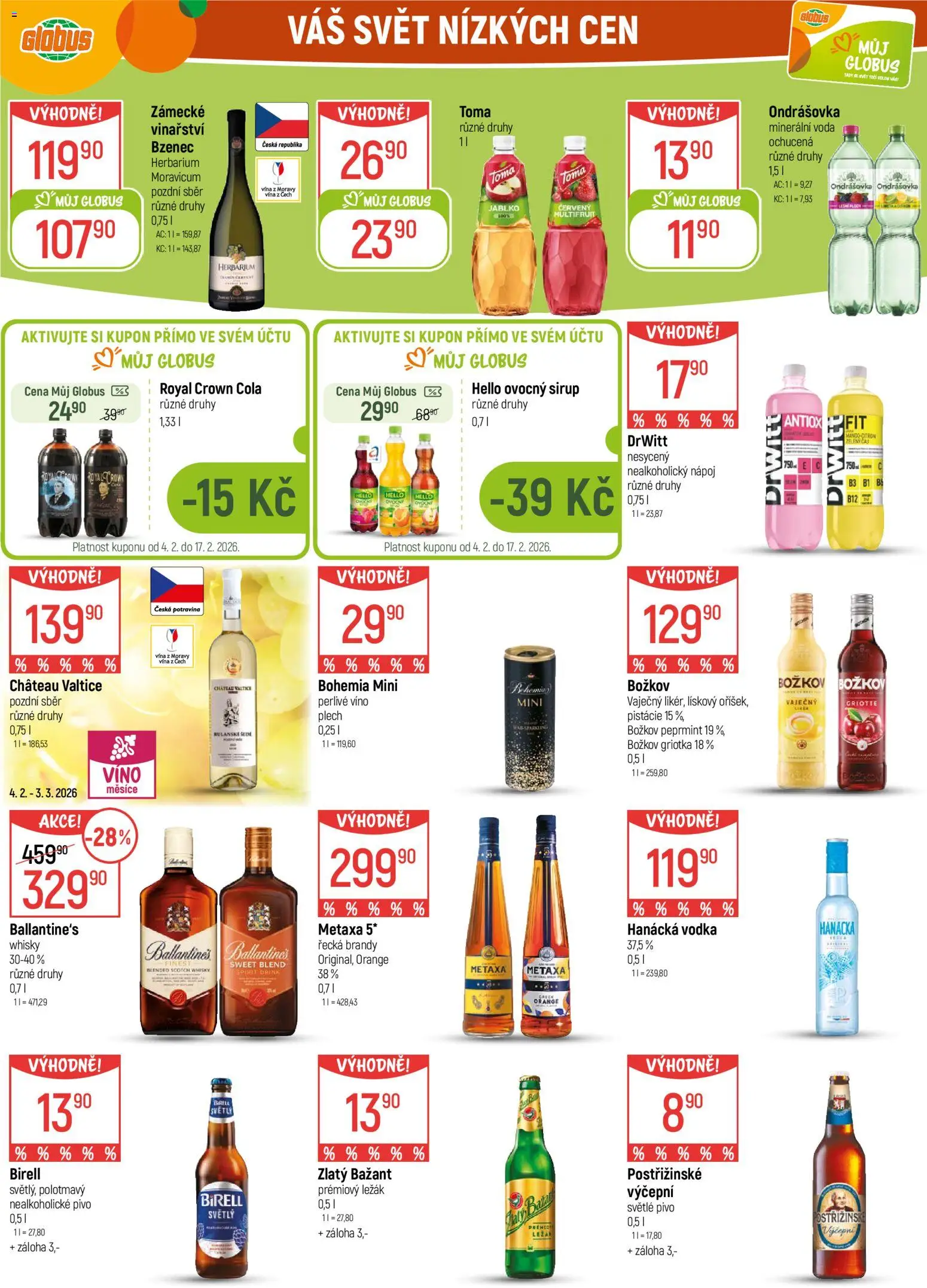 Globus leták - Praha Čakovice od 04.02.2026 | Strana: 25 | Produkty: Pivo 11, Čaj, Drwitt, Božkov
