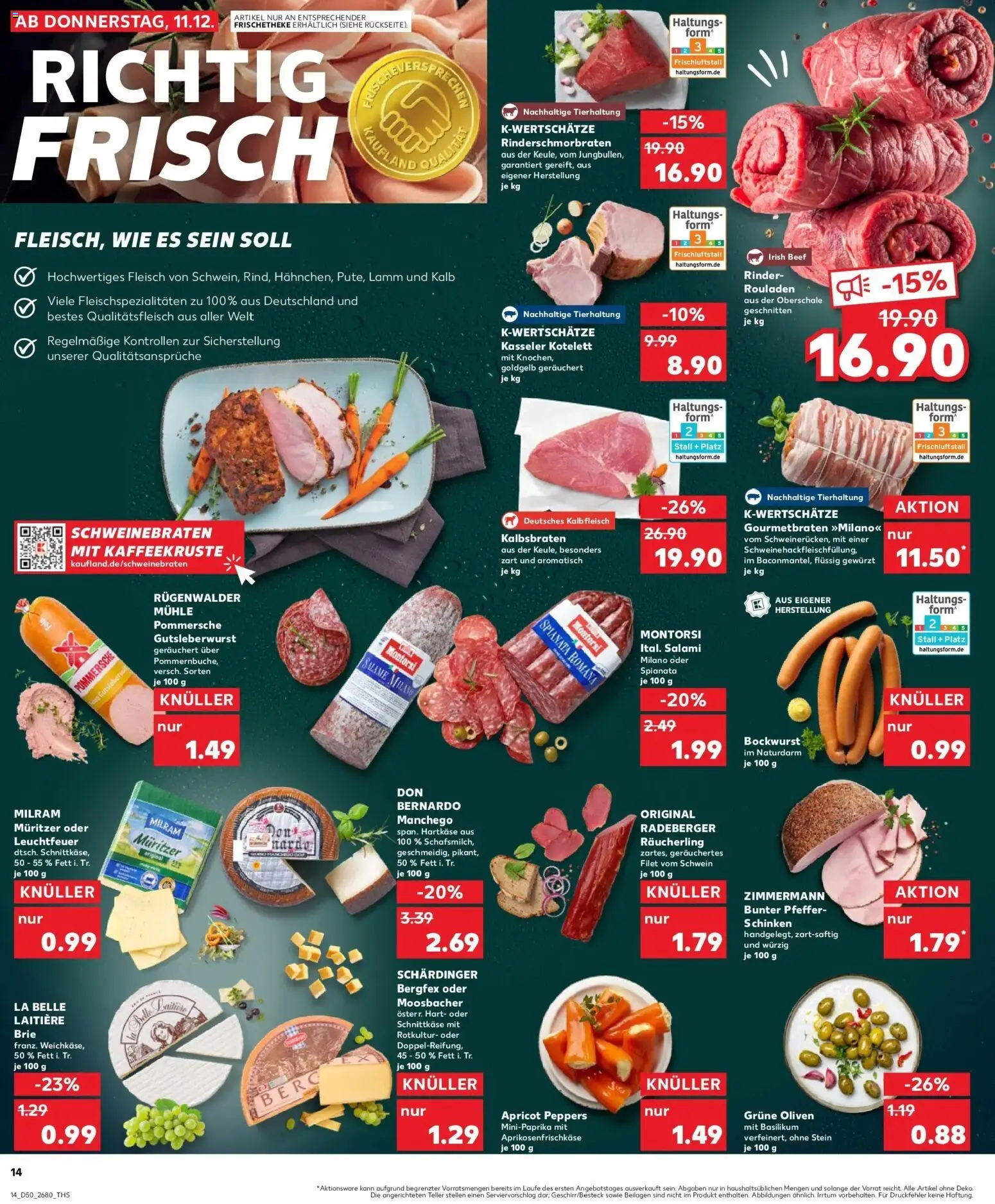 Kaufland prospekt Delitzsch	 – gültig ab 11.12.2025 | Seite: 14 | Produkte: Bockwurst, Milram, Salami, Fleisch