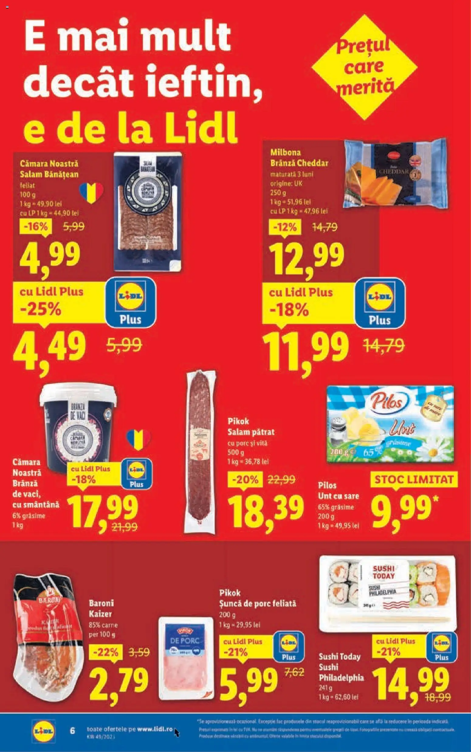 Noul catalog Lidl – valabil de la 01.12.2025 | Pagină: 6 | Produse: Brânză, Salam, Șuncă, Sare