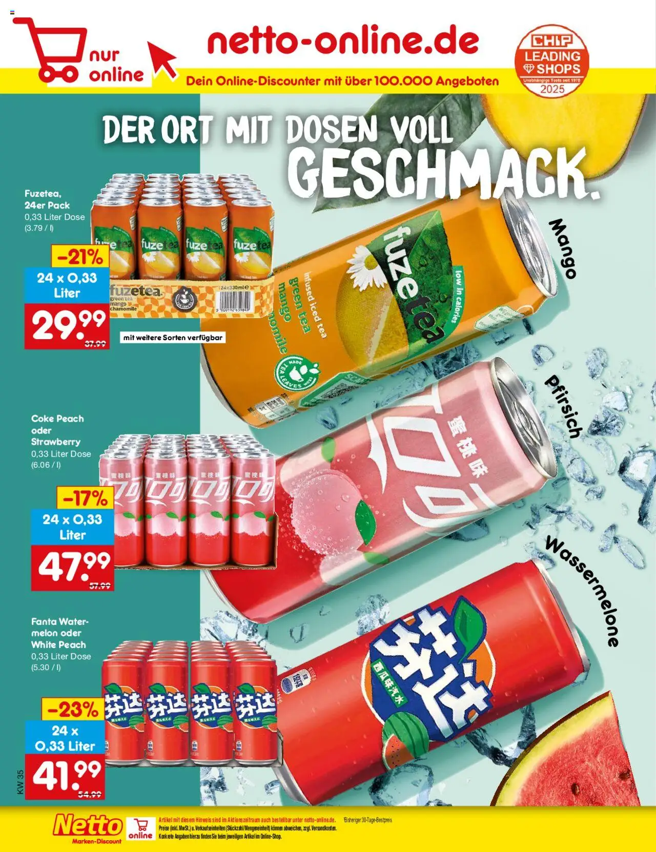 Netto Marken-Discount Prospekt 	 - gültig ab dem 25.08.2025 | Seite: 34 | Produkte: Fanta, Mango, Pfirsich, Wassermelone