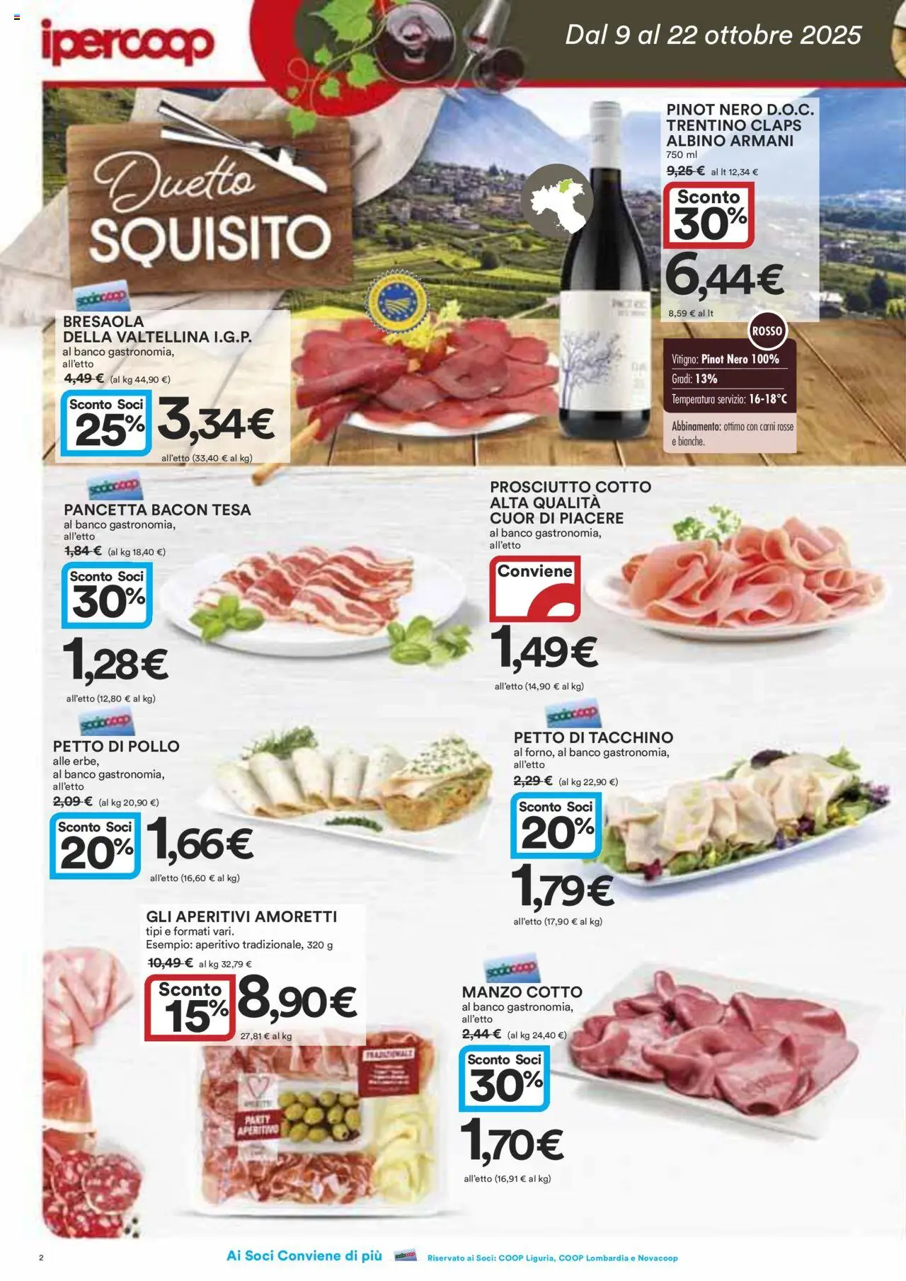 Volantino Ipercoop del 09.10.2025 | Pagina: 2 | Prodotti: Petto di Pollo, Bresaola, Tacchino, Aperitivo