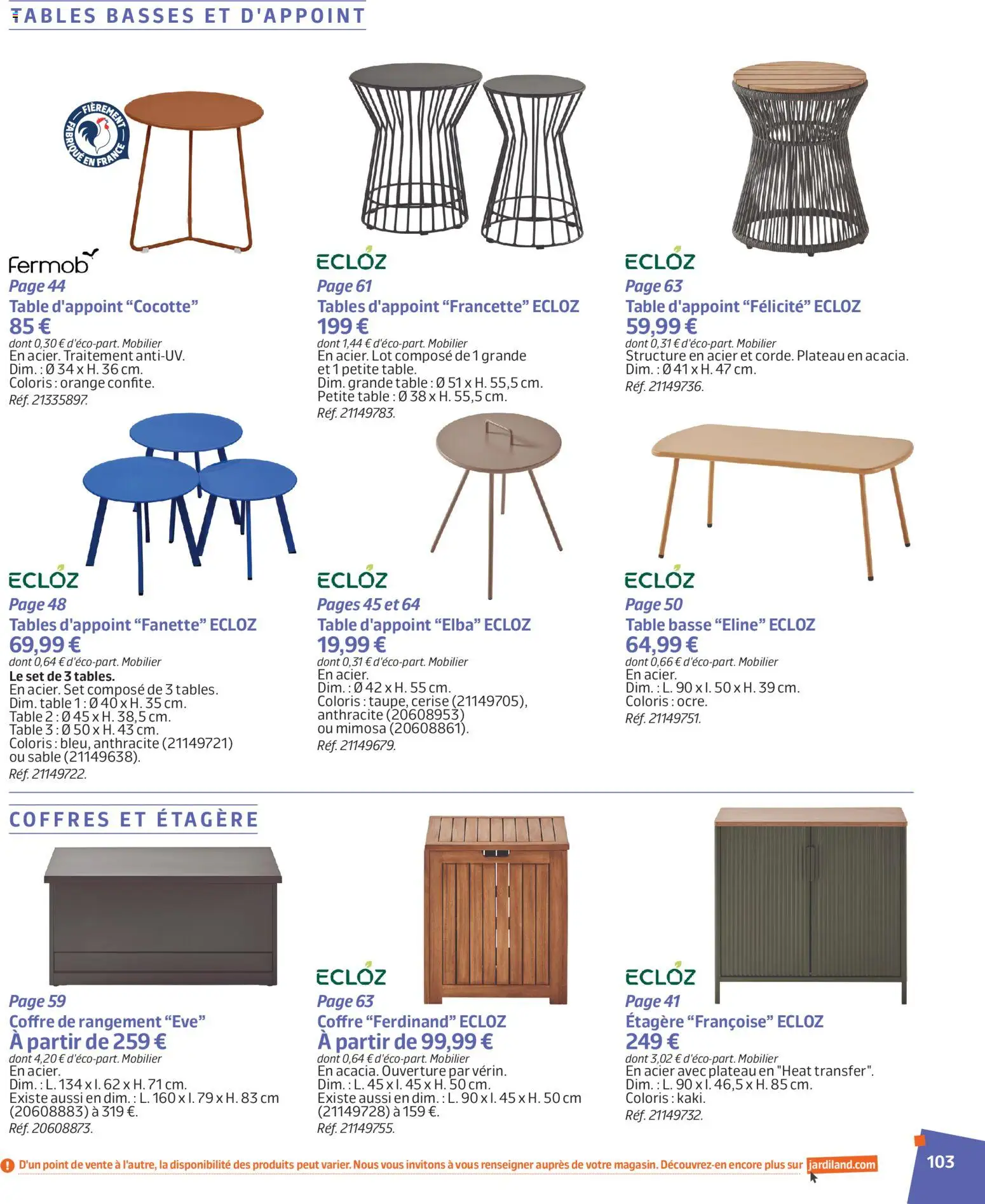 {H1} | Page: 103 | Produits: Plateau, Table basse, Étagère, Coffre de rangement