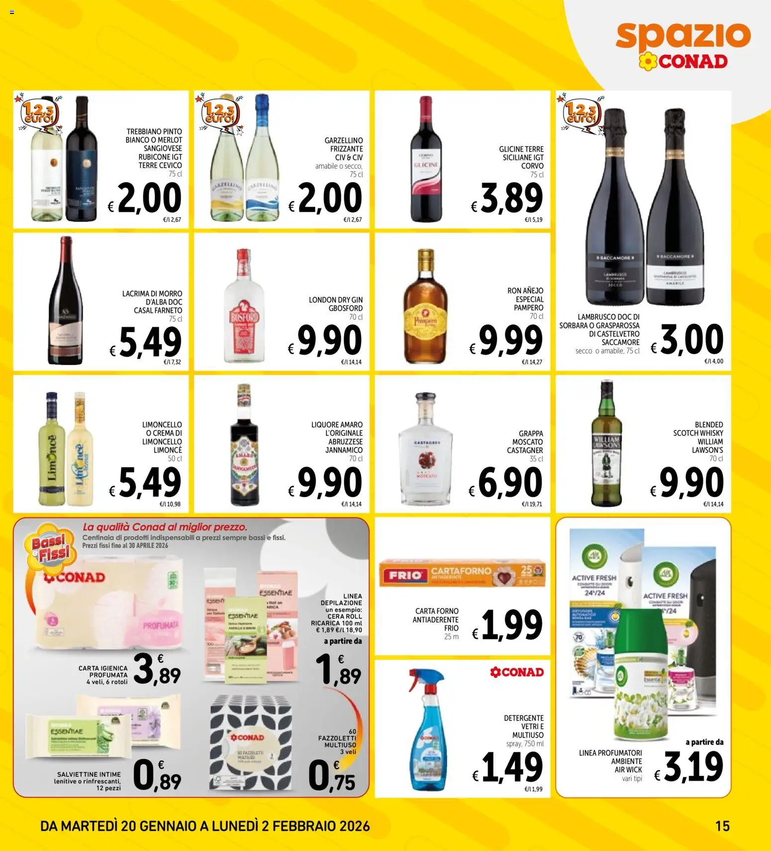 Volantino Spazio Conad del 20.01.2026 | Pagina: 15 | Prodotti: Carta igienica, Detergente, Limoncello, Grappa