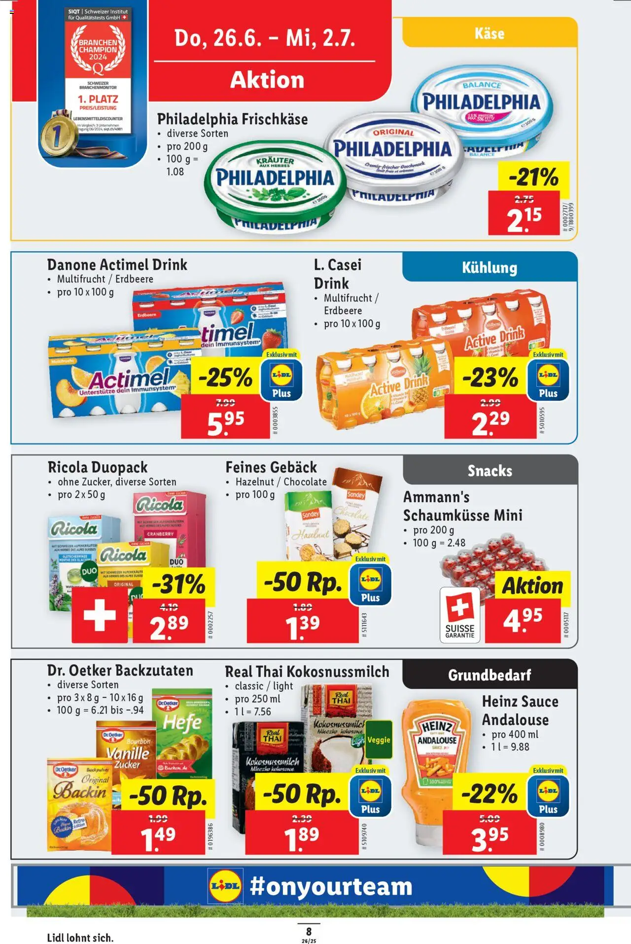 Lidl Aktionen ab 26.06.2025 | Seite: 14 | Produkte: Actimel, Käse, Bourbon, Zucker