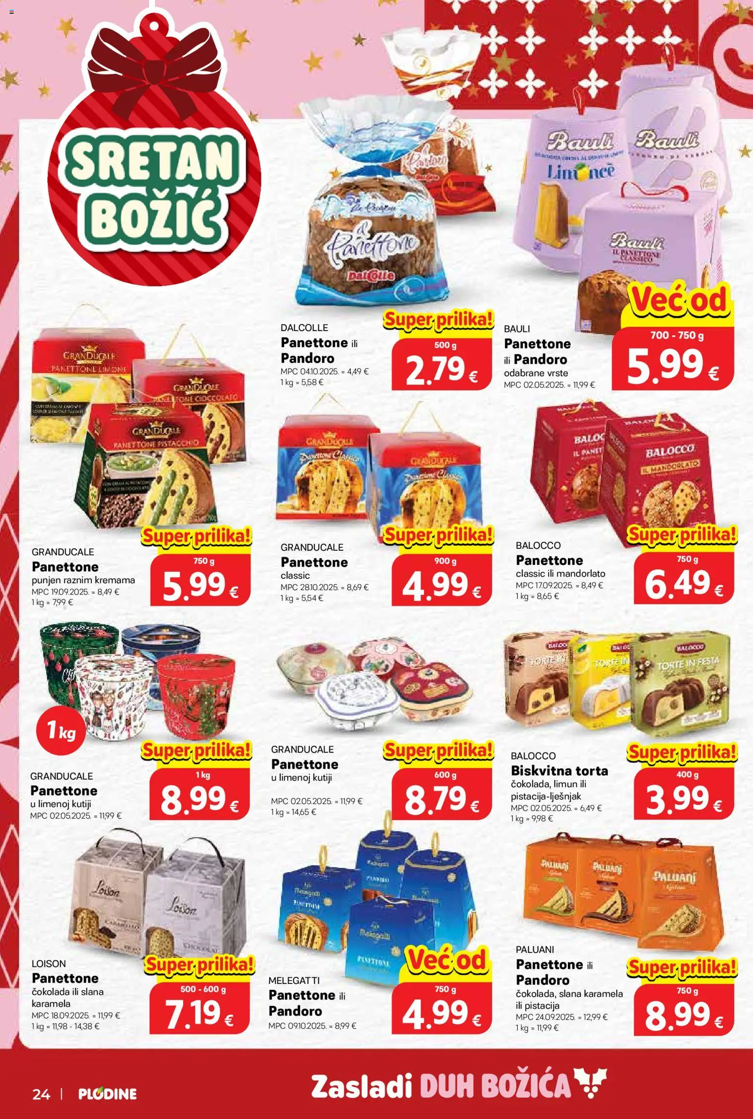 Plodine katalog | vrijedi od 17.12.2025 | Stranica: 24 | Proizvodi: Panettone, Limun, Karamela, Torta