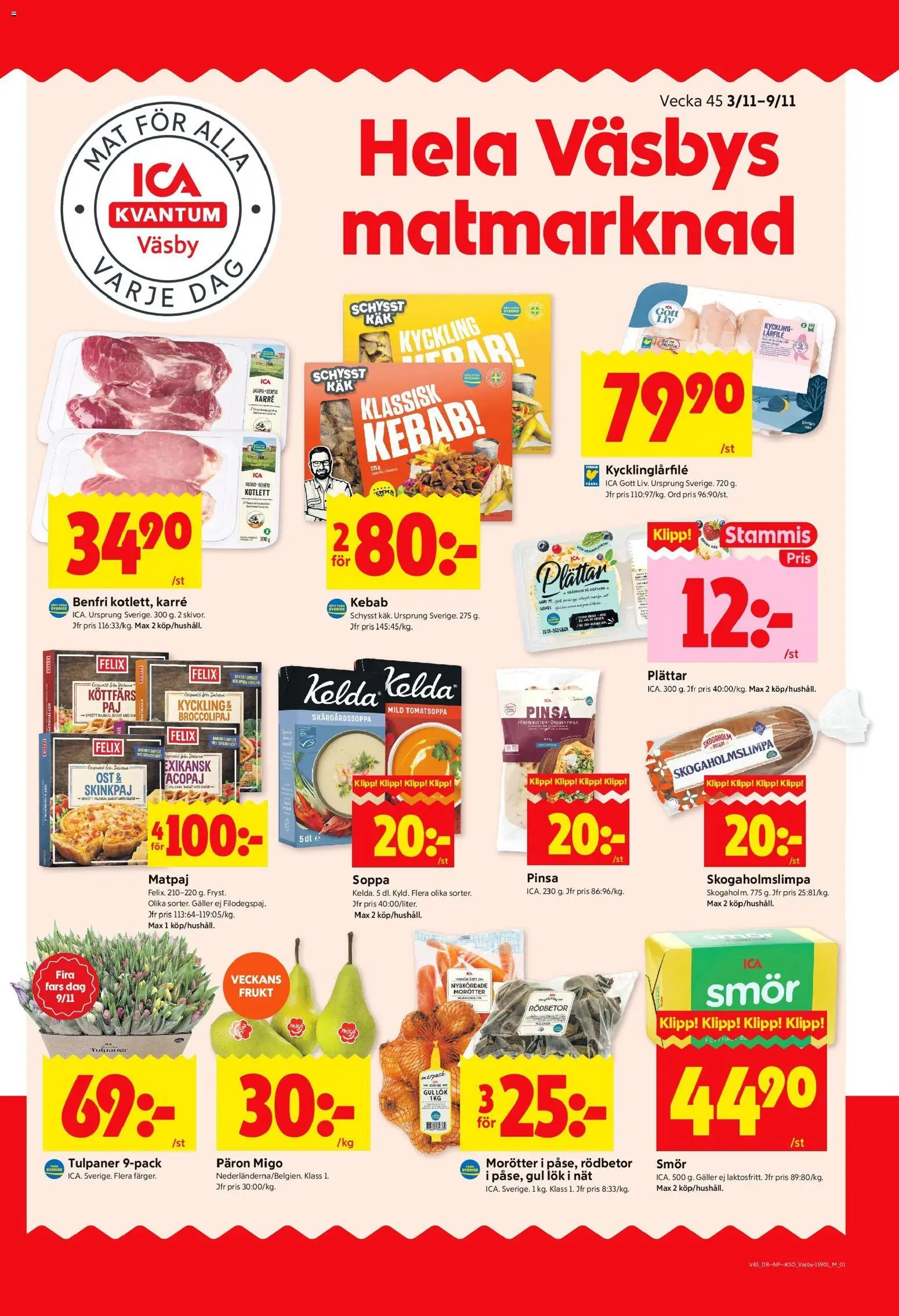 ICA Kvantum reklamblad aktuell från 03.11.2025 | Sida: 1 | Produkter: Galler, Ved, Smör, Ost