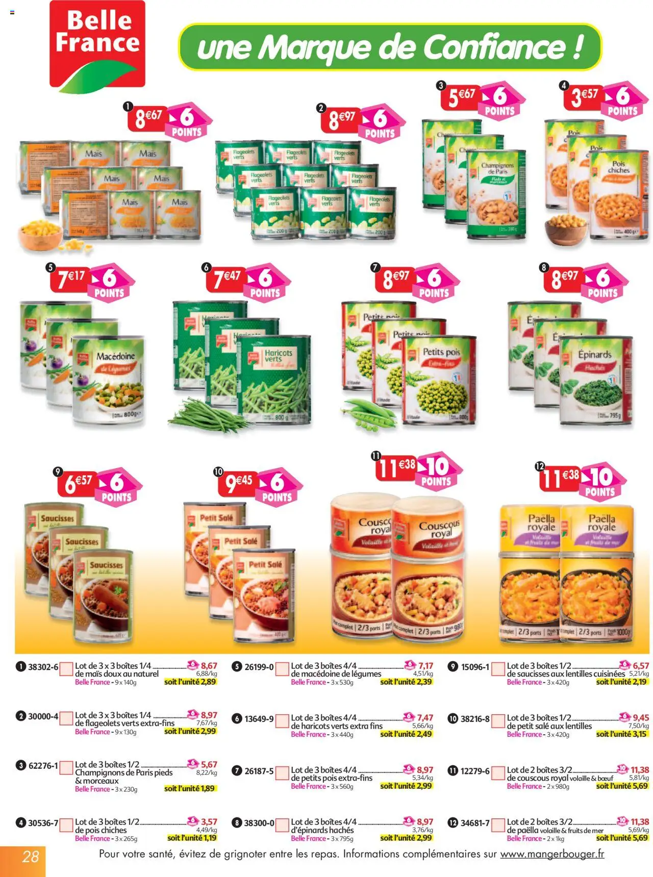 | Page: 28 | Produits: Fruits de mer, Volaille, Mais, Pois chiches