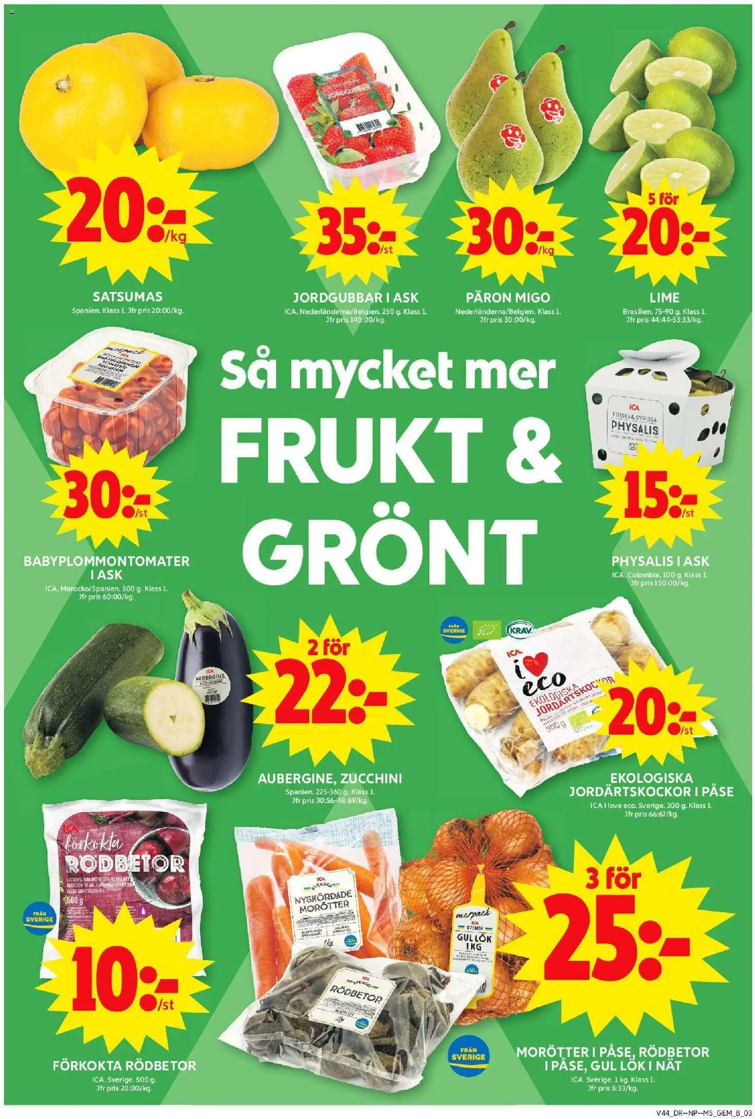 ICA Maxi reklamblad aktuell från 27.10.2025 | Sida: 3 | Produkter: Gem, Gul lök, Jordgubbar, Zucchini