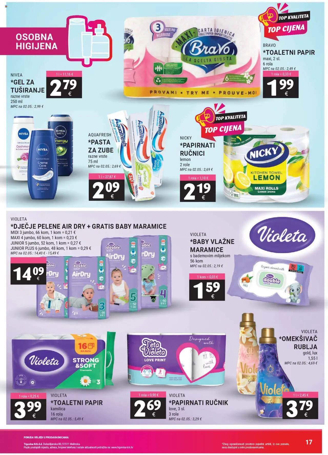 Trgovina Krk katalog | vrijedi od 01.09.2025 | Stranica: 17 | Proizvodi: Pelene, Ručnik, Nivea, Violeta