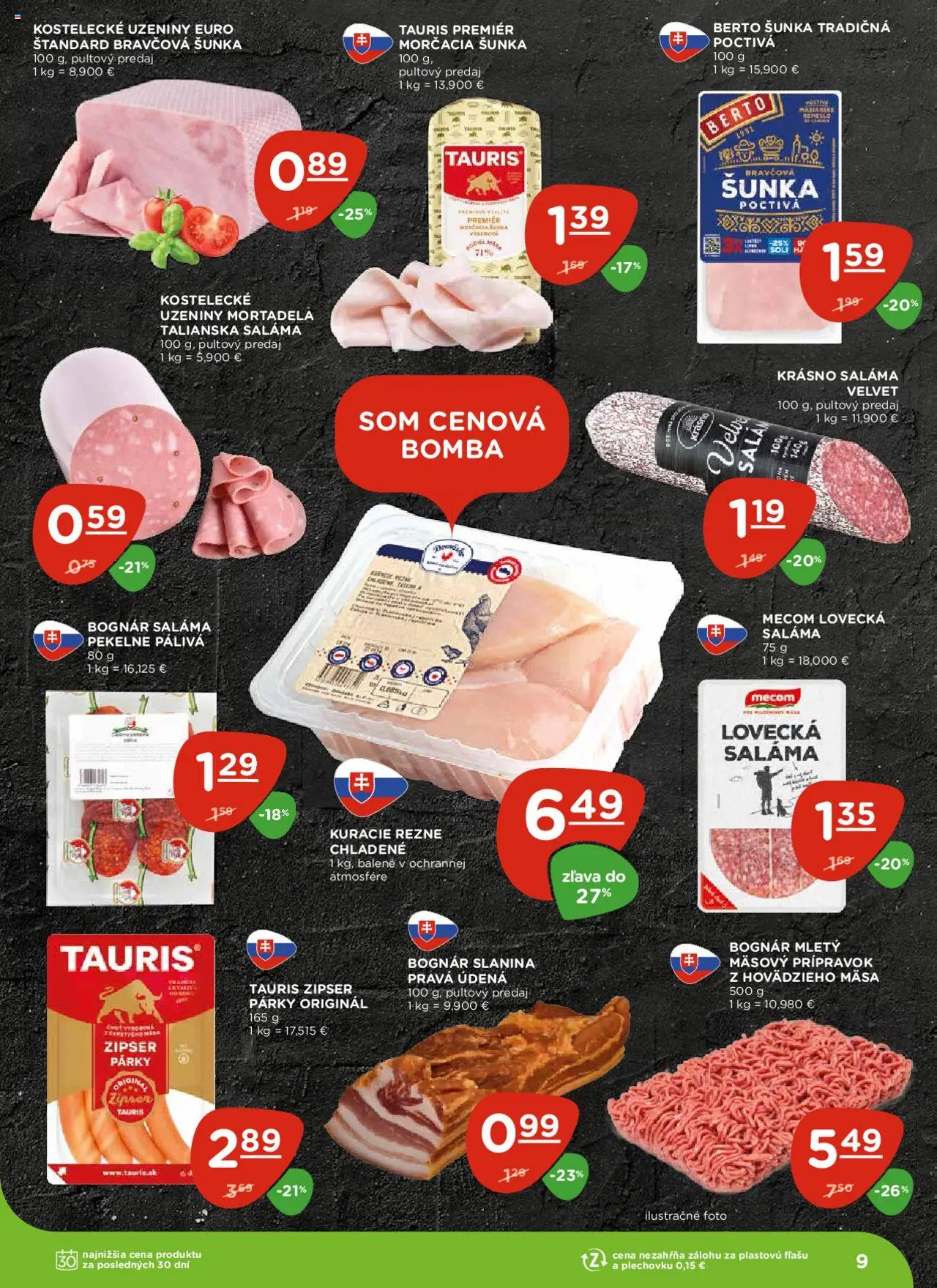 Terno leták │ platný od 24.07.2025 | Strana: 9 | Produkty: Šunka, Slanina, Kuracie rezne, Párky