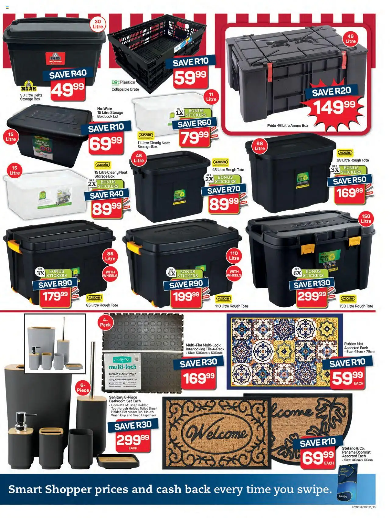 New Pick n Pay catalogue – valid from 20.10.2025 | Page: 13 | Products: Lock, Doormat, Brush, Toothbrush