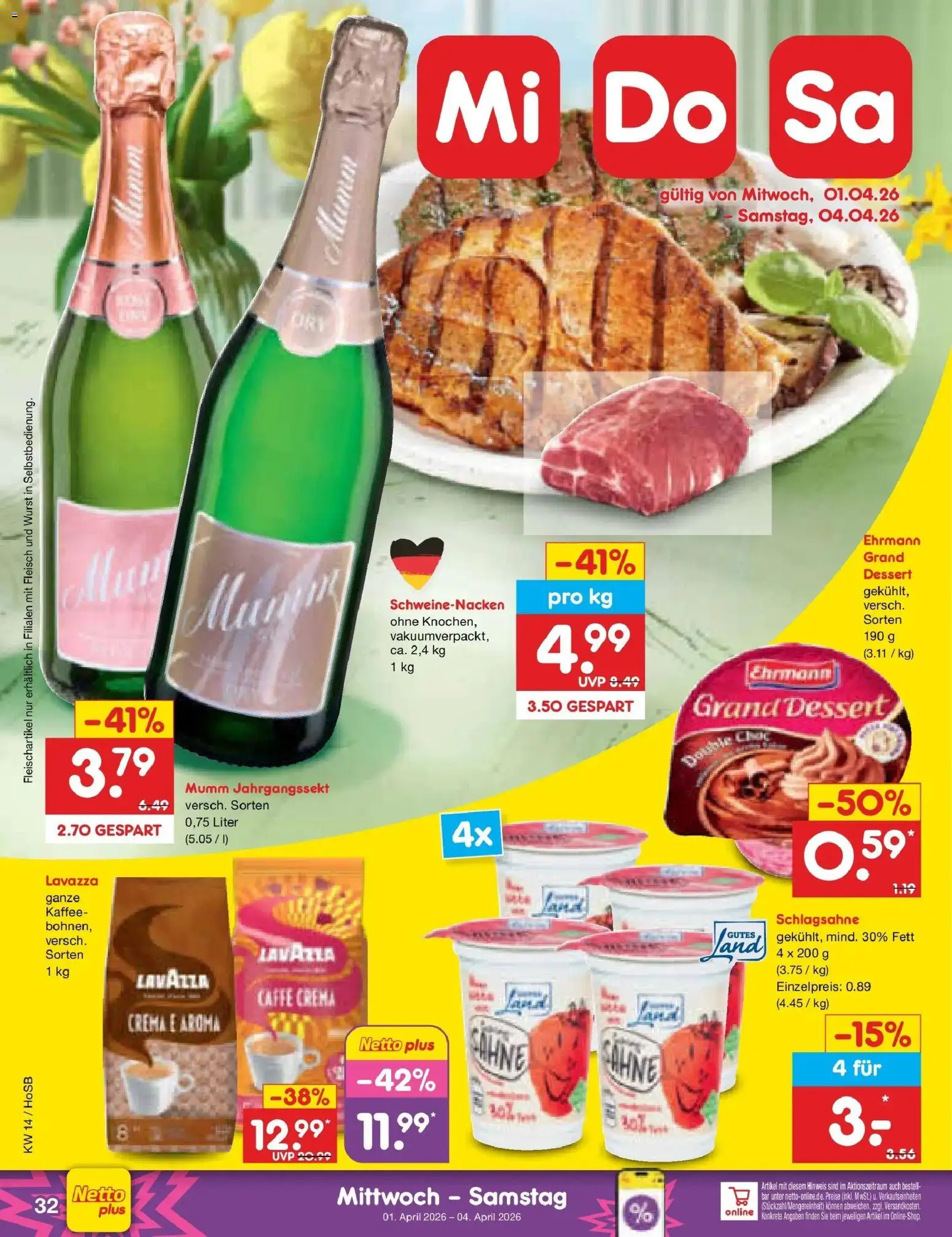 Netto Marken-Discount Prospekt Hannover	 – gültig ab 29.03.2026 | Seite: 46 | Produkte: Lavazza, Schlagsahne, Schweinenacken, Wurst