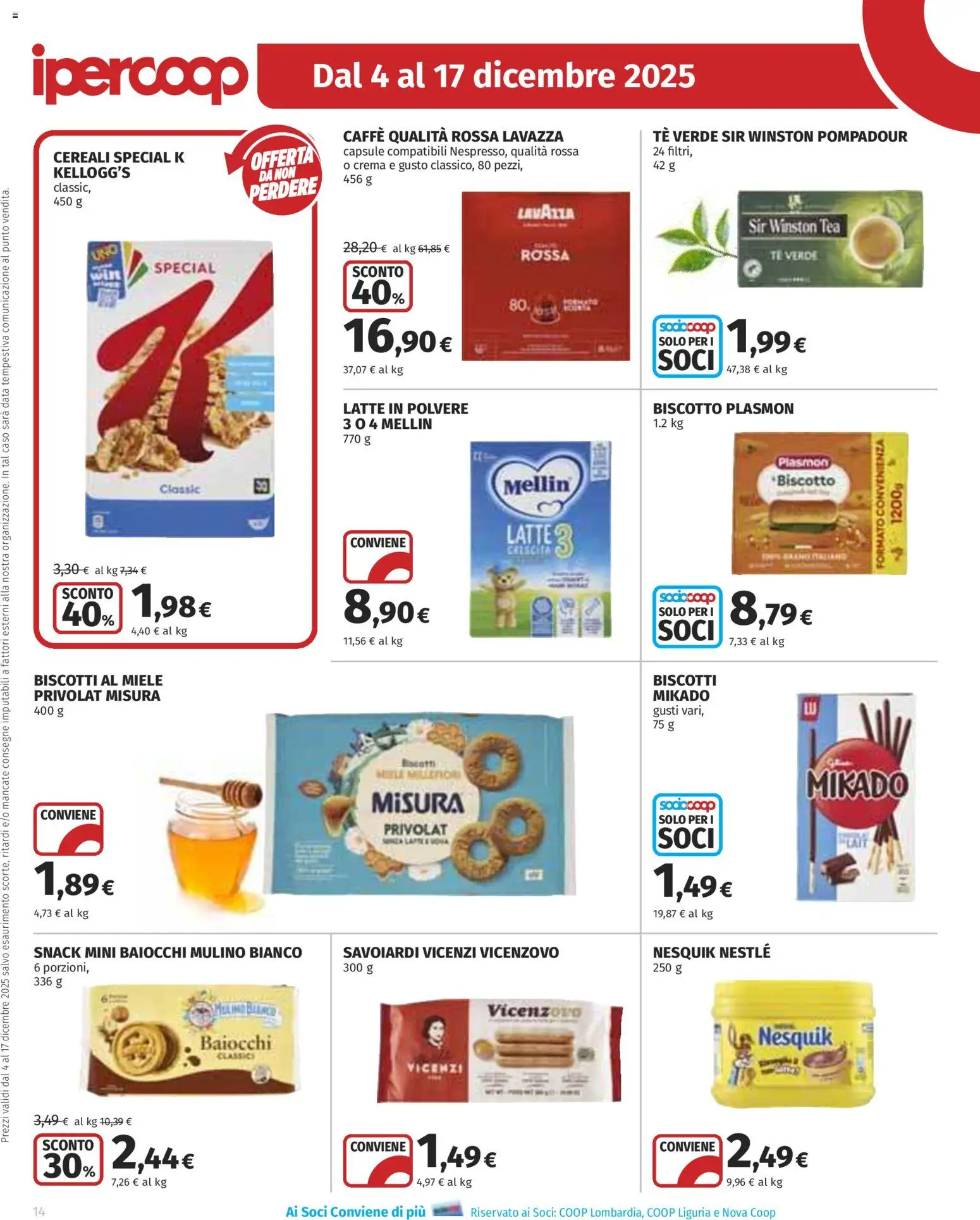 Volantino Ipercoop del 04.12.2025 | Pagina: 14 | Prodotti: Tè, Cereali, Lavazza, Savoiardi