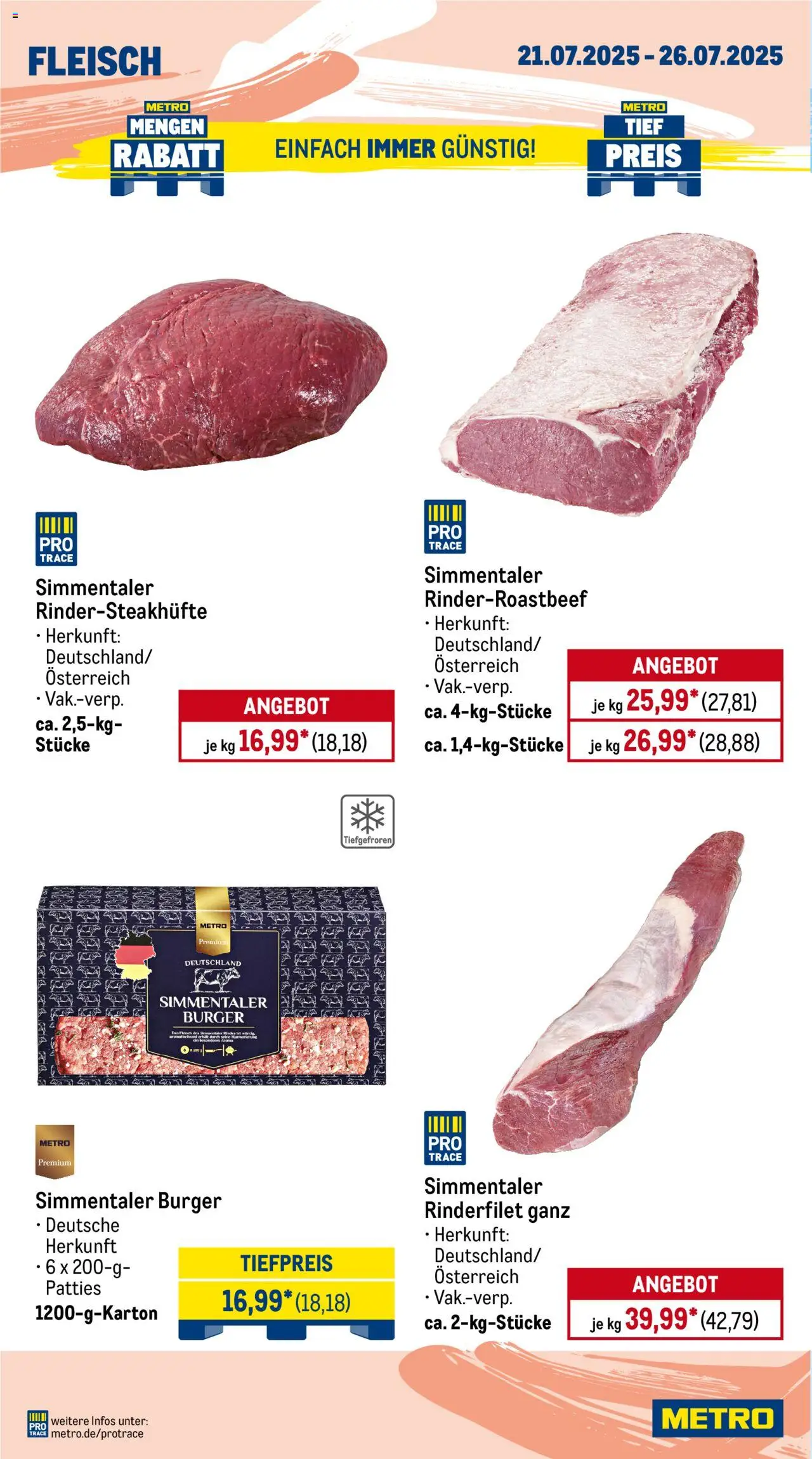 Metro Prospekt 	 - gültig ab dem 21.07.2025 | Seite: 4 | Produkte: Rinderfilet, Burger, Fleisch