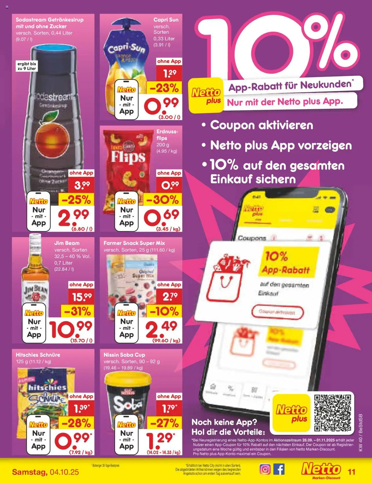 Netto Marken-Discount Prospekt 	 – gültig ab 29.09.2025 | Seite: 11 | Produkte: Jim beam, Capri sun, Zucker, Sodastream