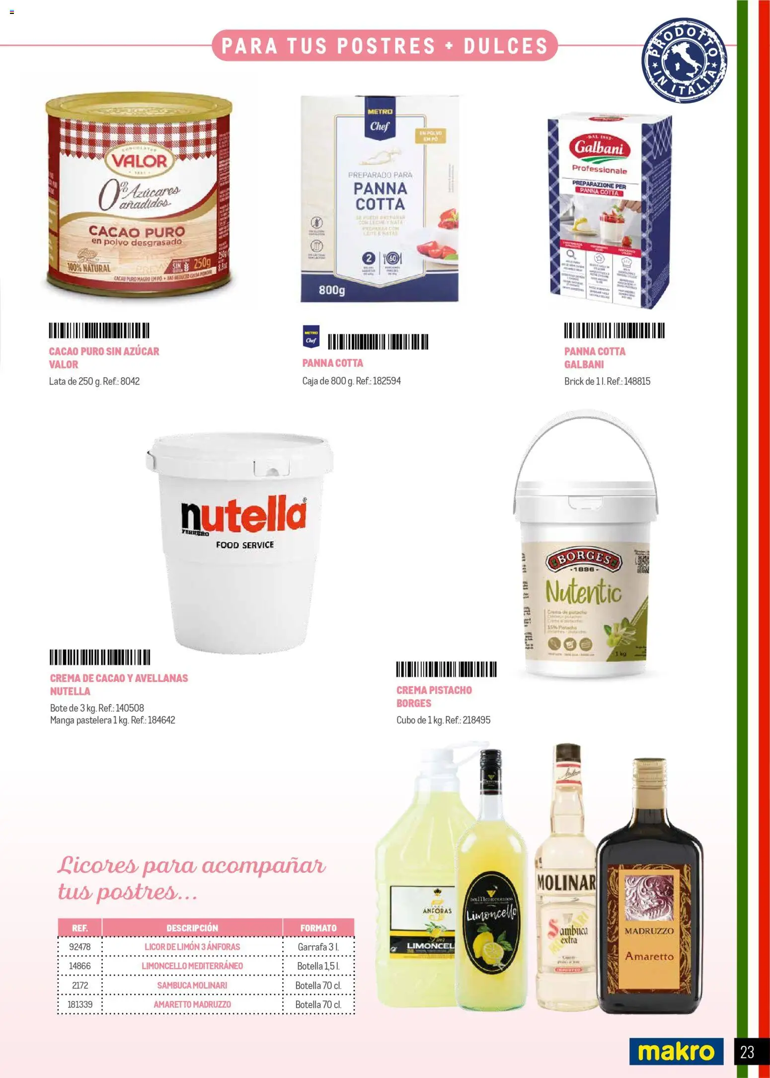 Makro Restaurantes italianos Prat │ válido desde el 27.03.2026 | Página: 23 | Productos: Polvo, Licor, Leche, Crema