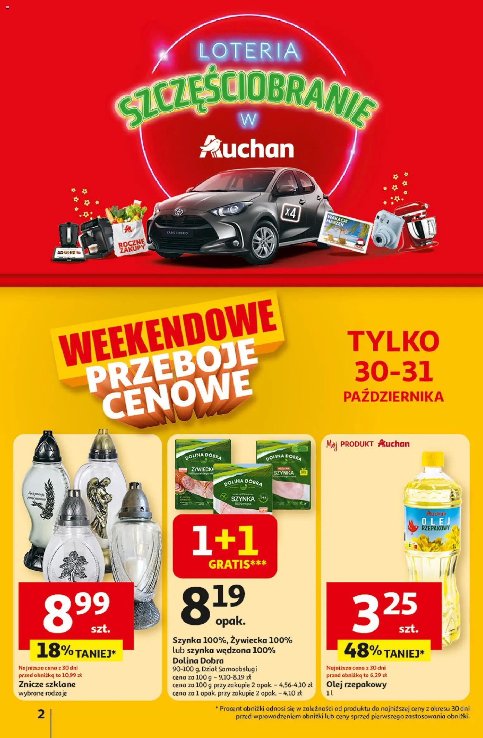 Auchan Gazetka - Pewność niskich cen Hipermarket od 30.10.2025 | Strona: 2 | Produkty: Olej rzepakowy, Szynka, Znicze, Olej