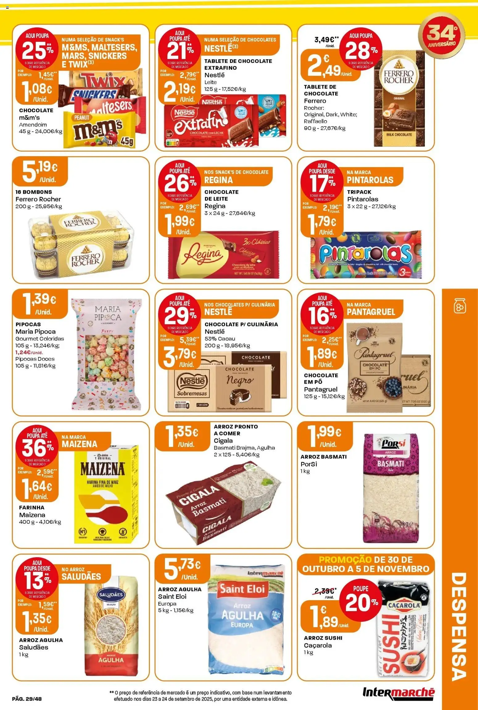 Intermarché - Aniversário à la poupança! » de 30/10/2025 - 05/11/2025 | Página: 29 | Produtos: Pipocas, Ferrero rocher, Chocolates, Doces