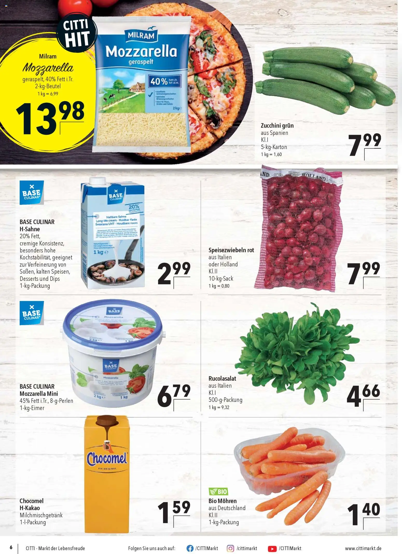 CITTI Markt Aktuelle Angebote für Profis – gültig ab 19.11.2025 | Seite: 6 | Produkte: Milram, Chocomel, Zucchini, Sahne