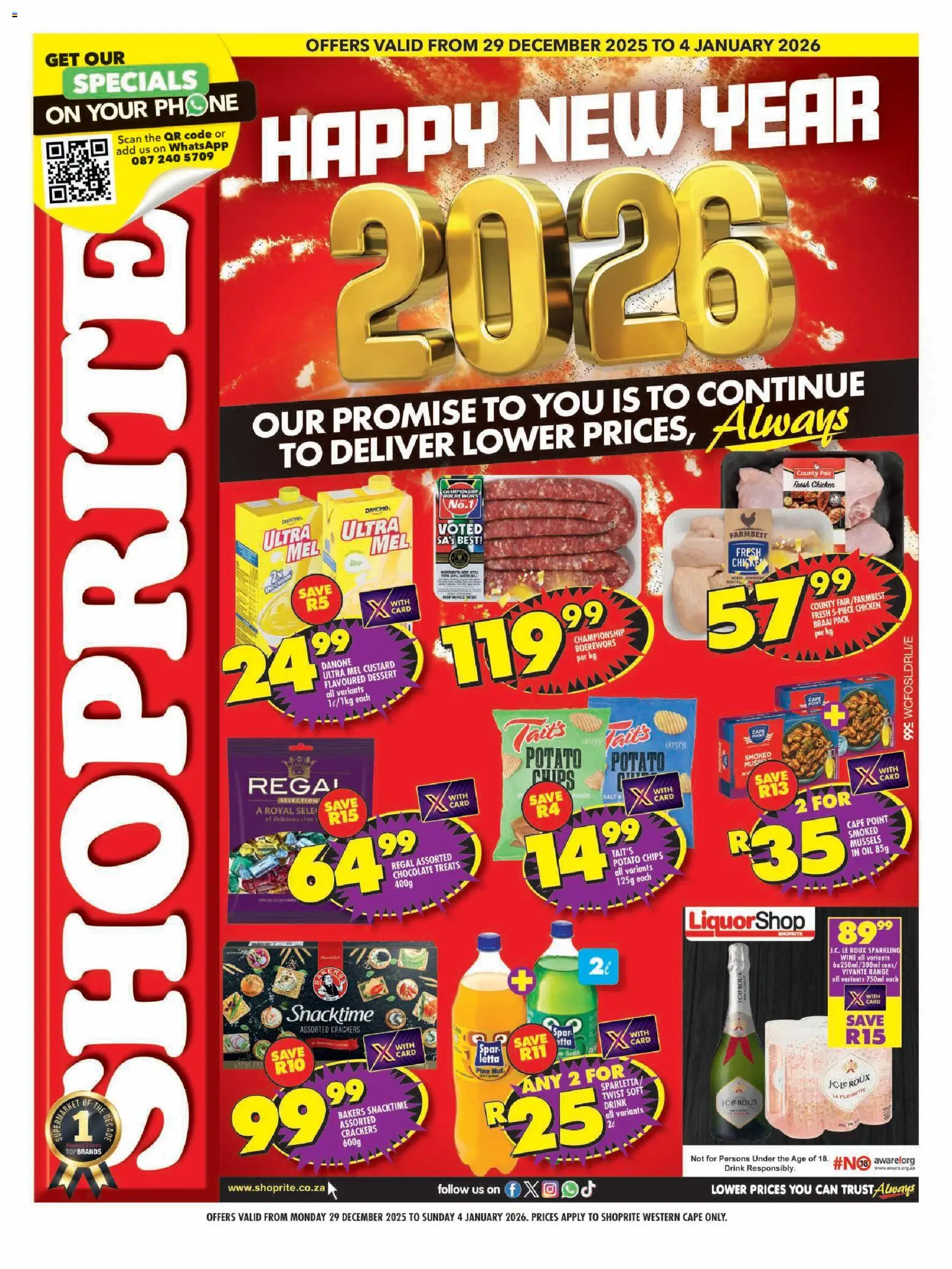 New Shoprite catalogue – valid from 29.12.2025 | Page: 1 | Products: Custard, Phone, Chocolate, Chicken