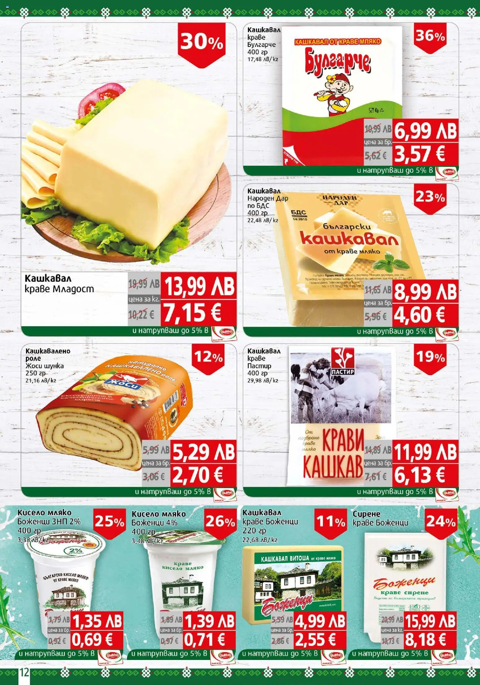 {H1} | Страница: 12 | Продукти: Кисело мляко, Шунка, Краве, Мляко