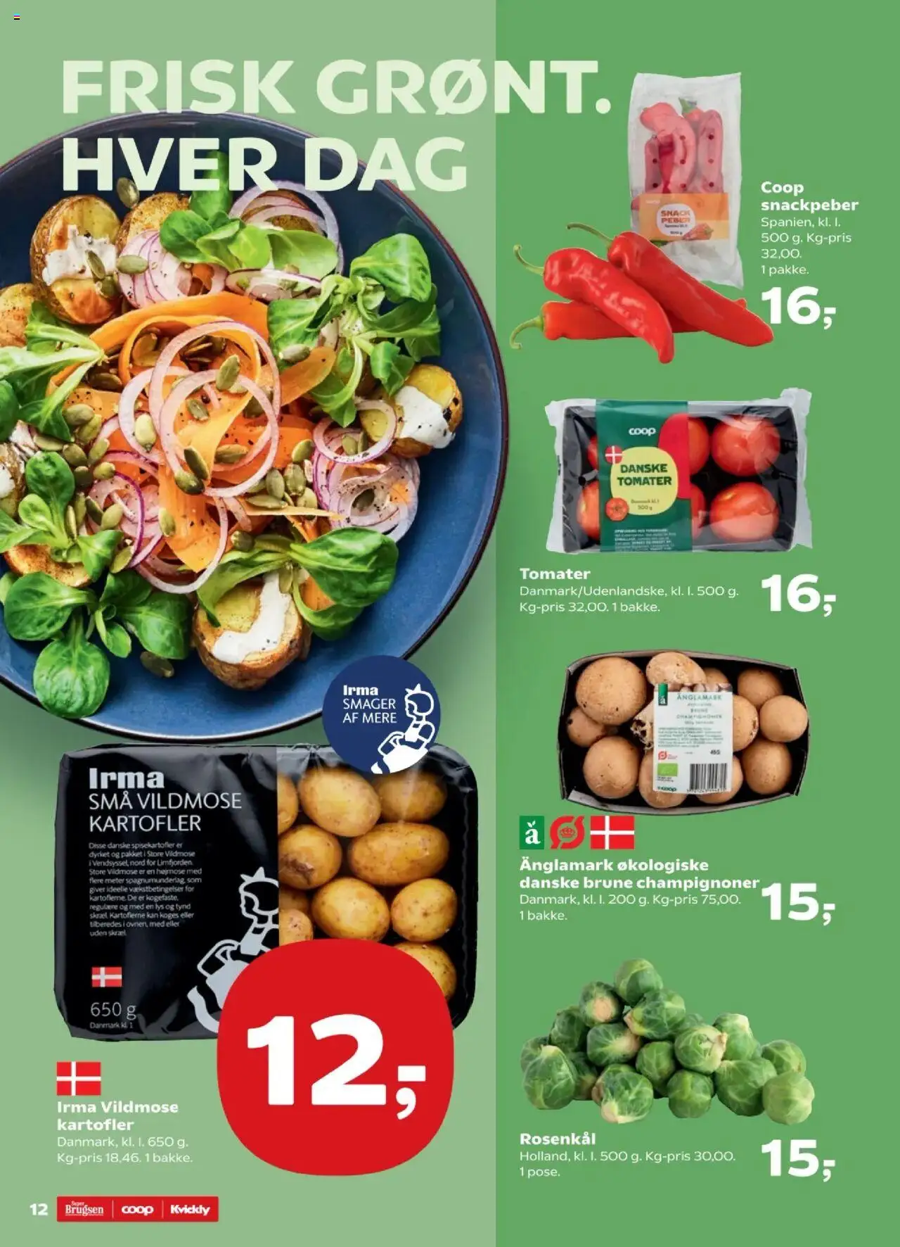 Super Brugsen tilbudsavis – gyldig fra 24.10.2025 | Side: 12 | Produkter: Tomater, Kartofler, Rosenkål, Søm