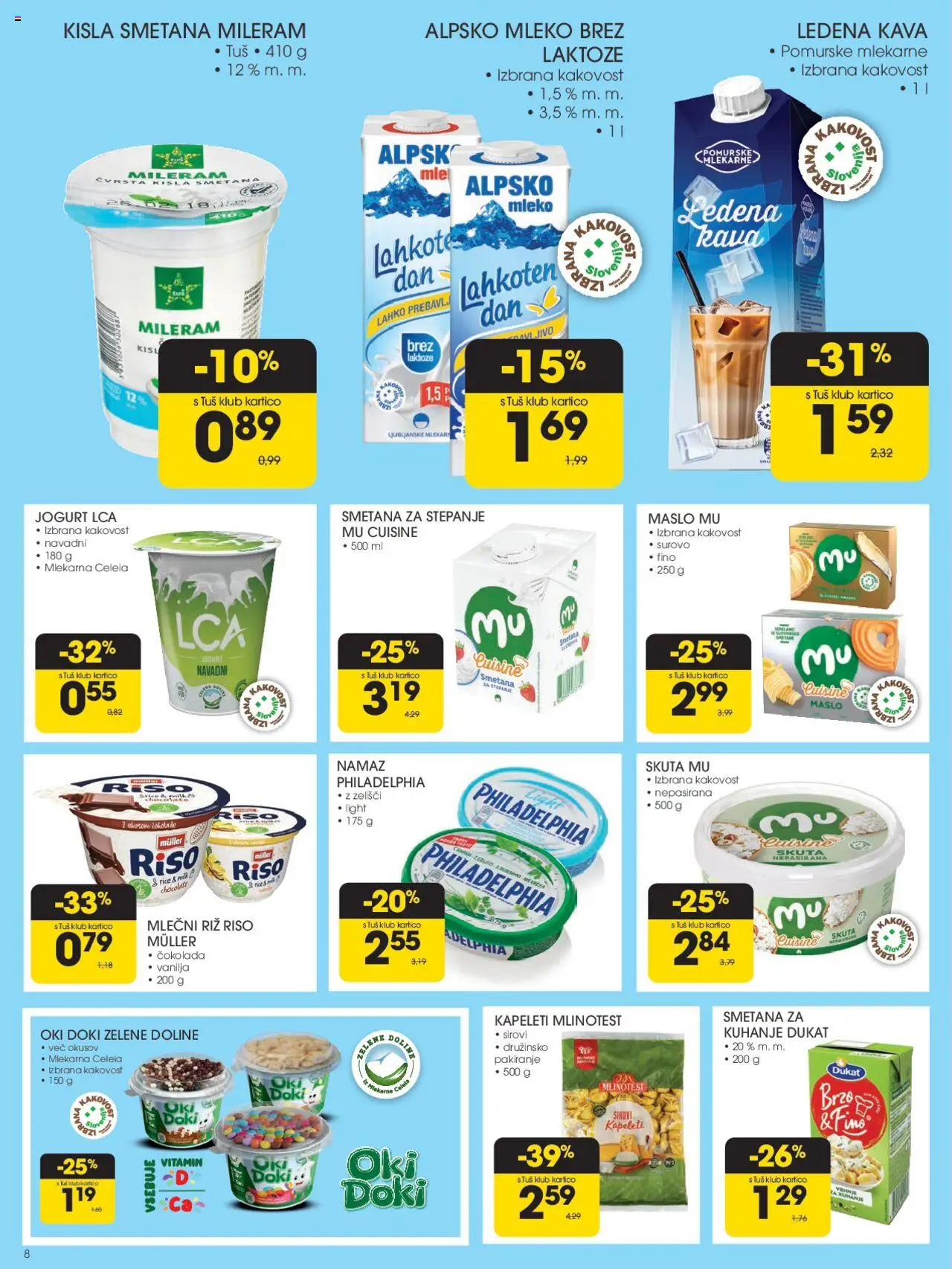 Tuš katalog │ velja od 27.08.2025 | Stran: 8 | Izdelki: Mleko, Maslo, Kisla smetana, Smetana