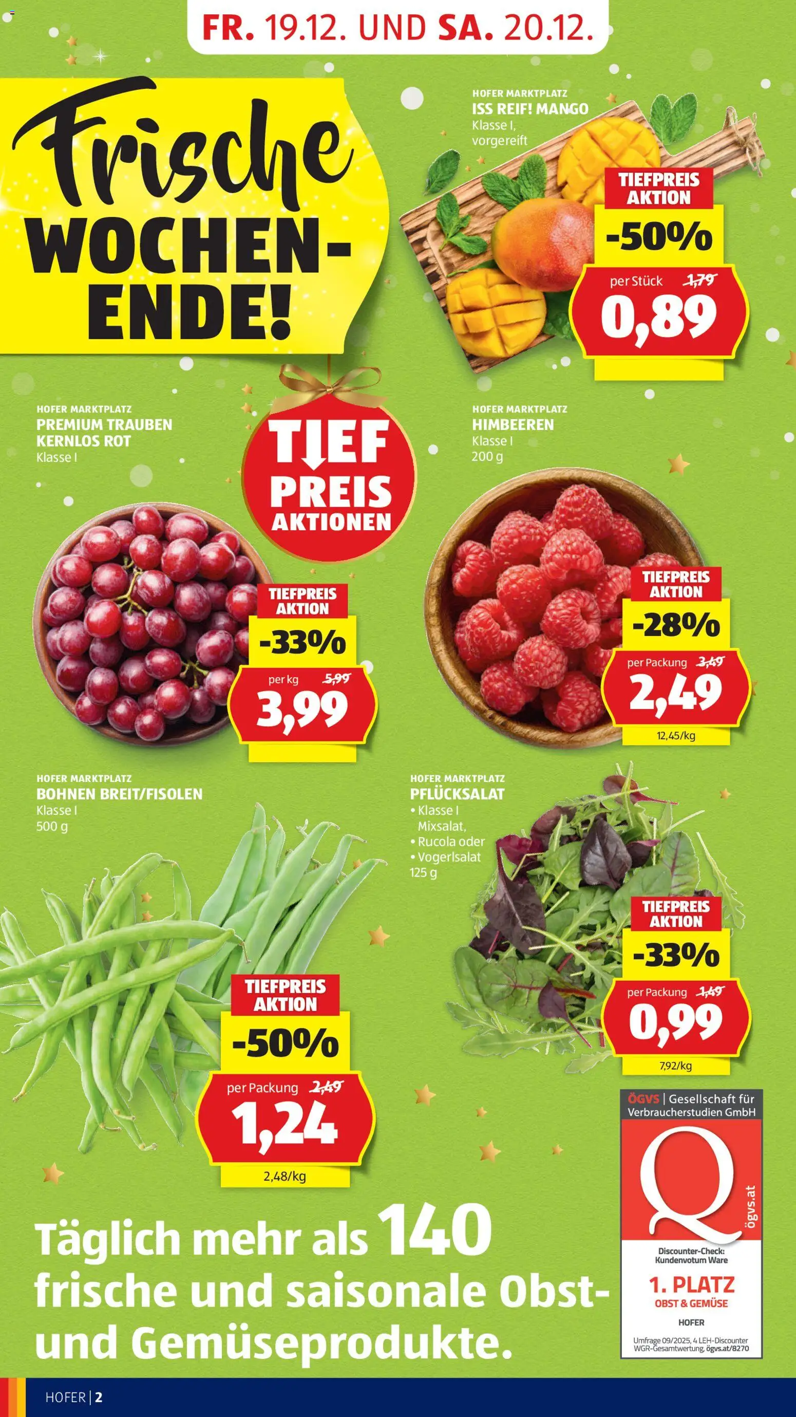 Hofer Flugblatt gültig ab 19.12.2025 | Seite: 4 | Produkte: Gemüse, Obst, Mango