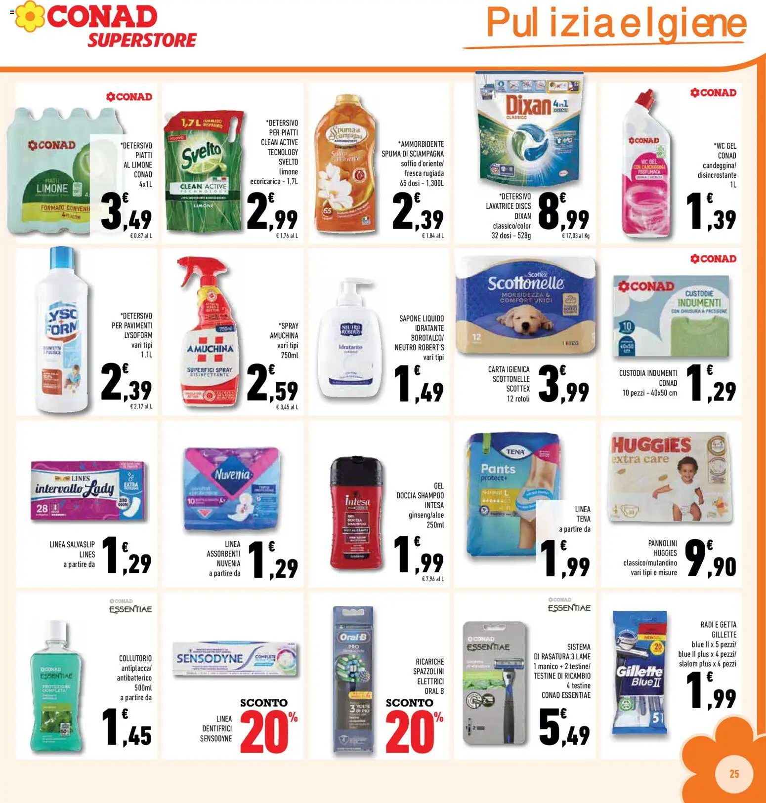Volantino Conad del 08.04.2026 | Pagina: 25 | Prodotti: Pannolini, Carta igienica, Collutorio, Doccia