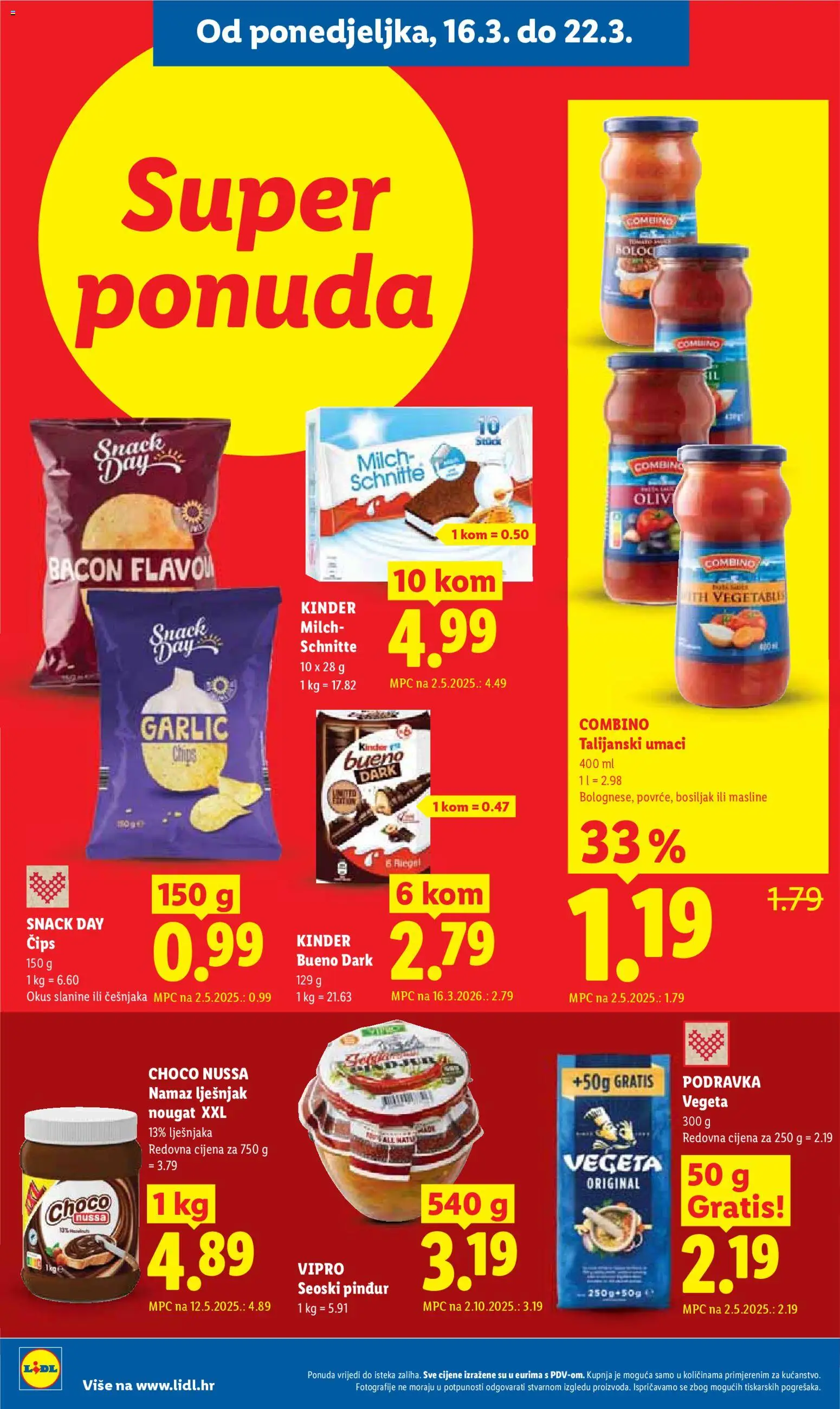 Lidl katalog | vrijedi od 16.03.2026 | Stranica: 6 | Proizvodi: Masline, Pasta, Vegeta, Namaz