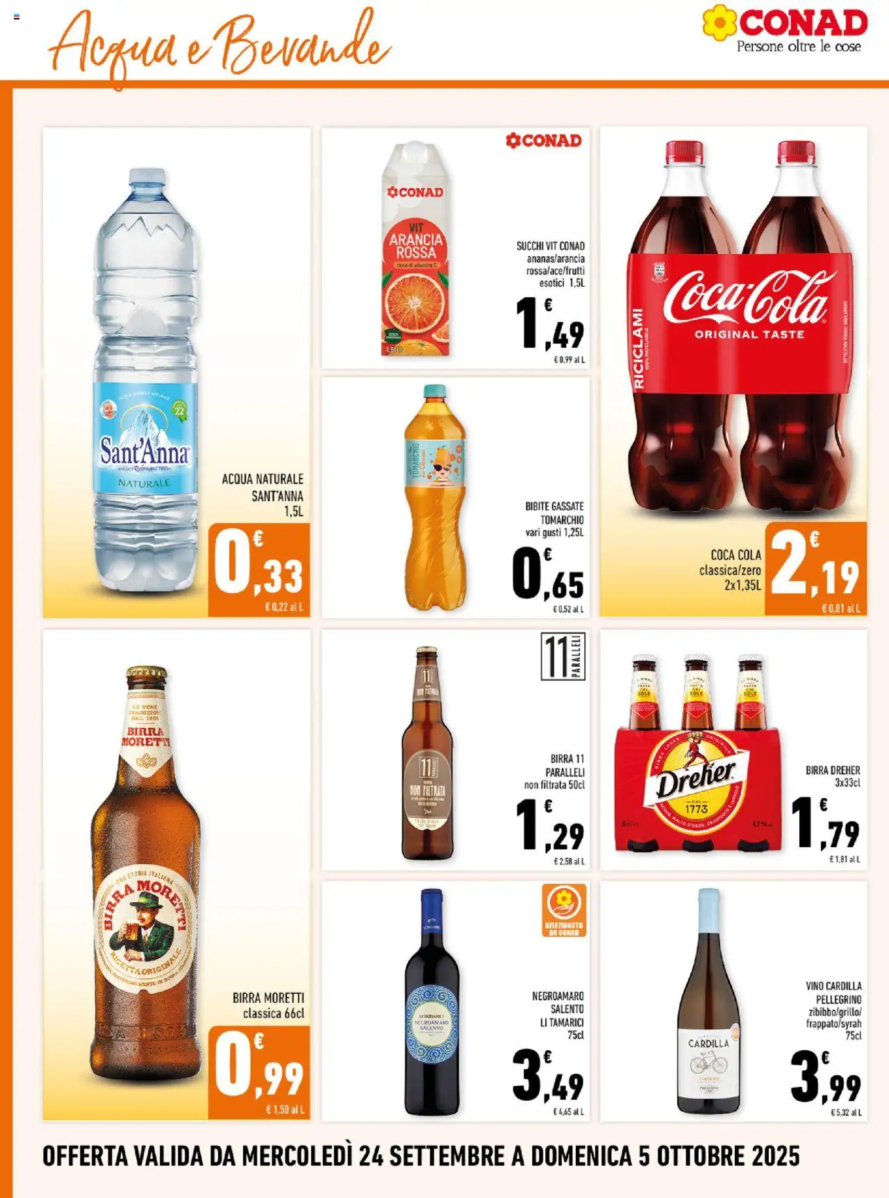 Volantino Conad del 24.09.2025 | Pagina: 14 | Prodotti: Acqua, Vino, Acqua naturale, Bibite