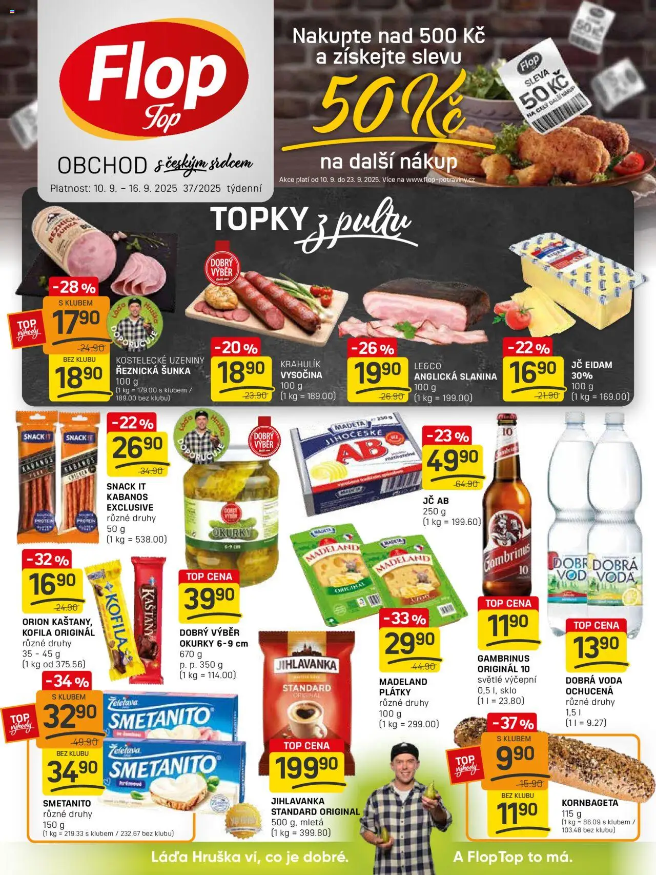 Flop leták - FlopTop od 10.09.2025 | Strana: 1 | Produkty: Dobrá voda, Uzeniny, Kofila, Vysočina