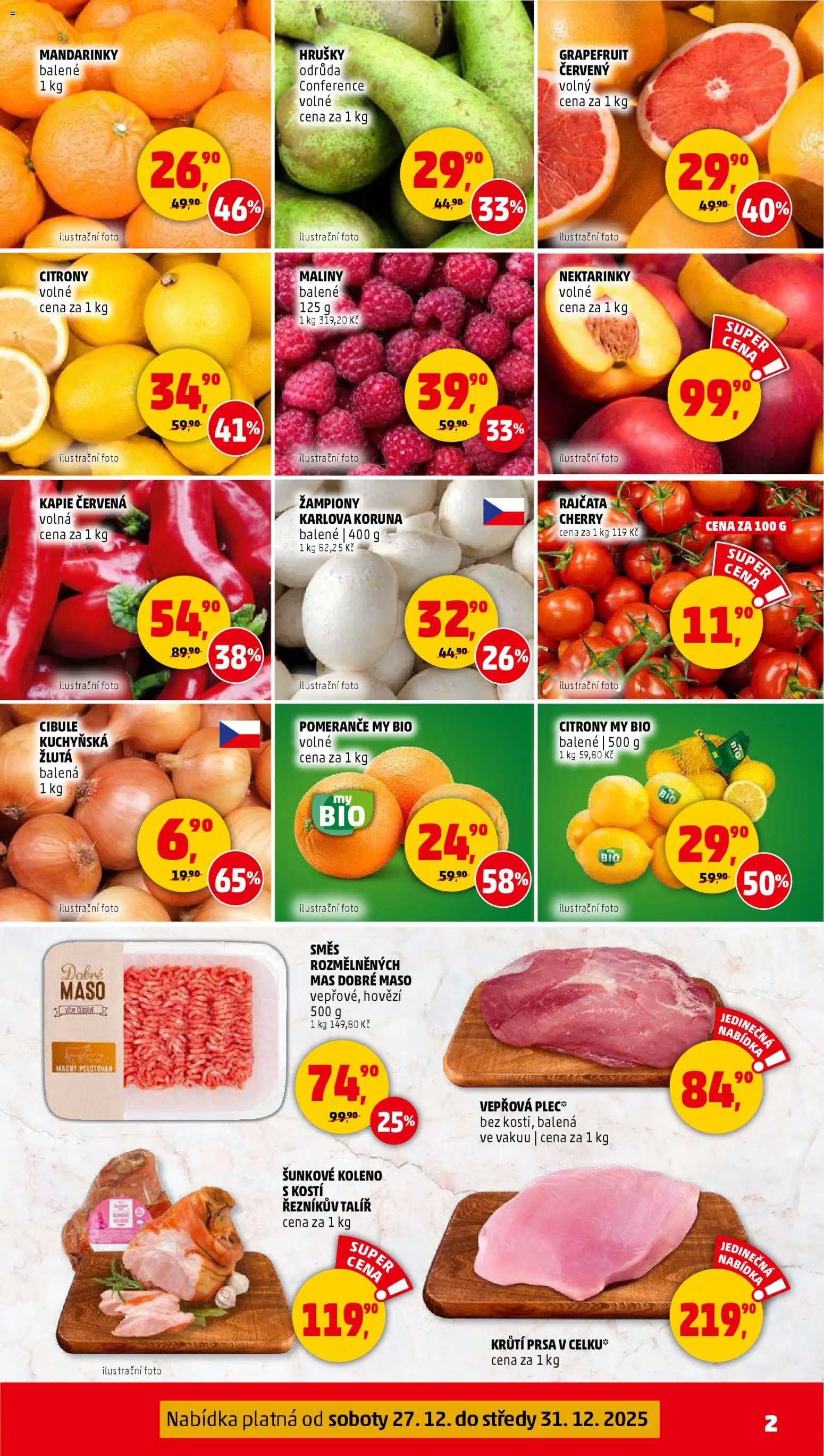 Penny Market leták - Čtvrtečník od 27.12.2025 | Strana: 2 | Produkty: Žampiony, Citróny, Maso, Cibule