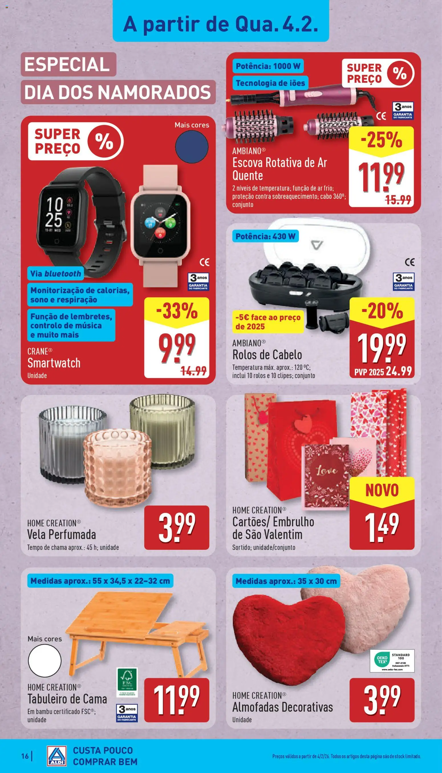 Aldi folheto │ válido de 02.02.2026 | Página: 16 | Produtos: Cabo, Smartwatch, Cama, Almofadas decorativas