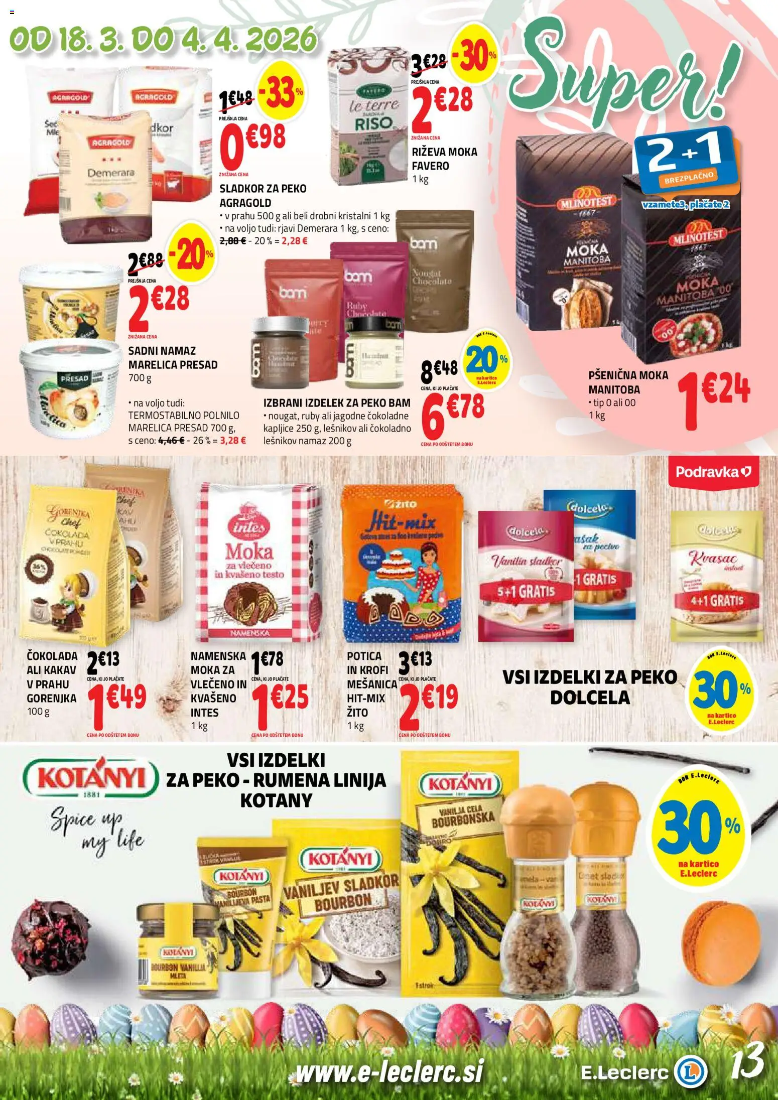 Novi E.leclerc katalog ponudbe – veljaven od 18.03.2026 | Stran: 13 | Izdelki: Moka, Namaz, Kakav, Cokolada