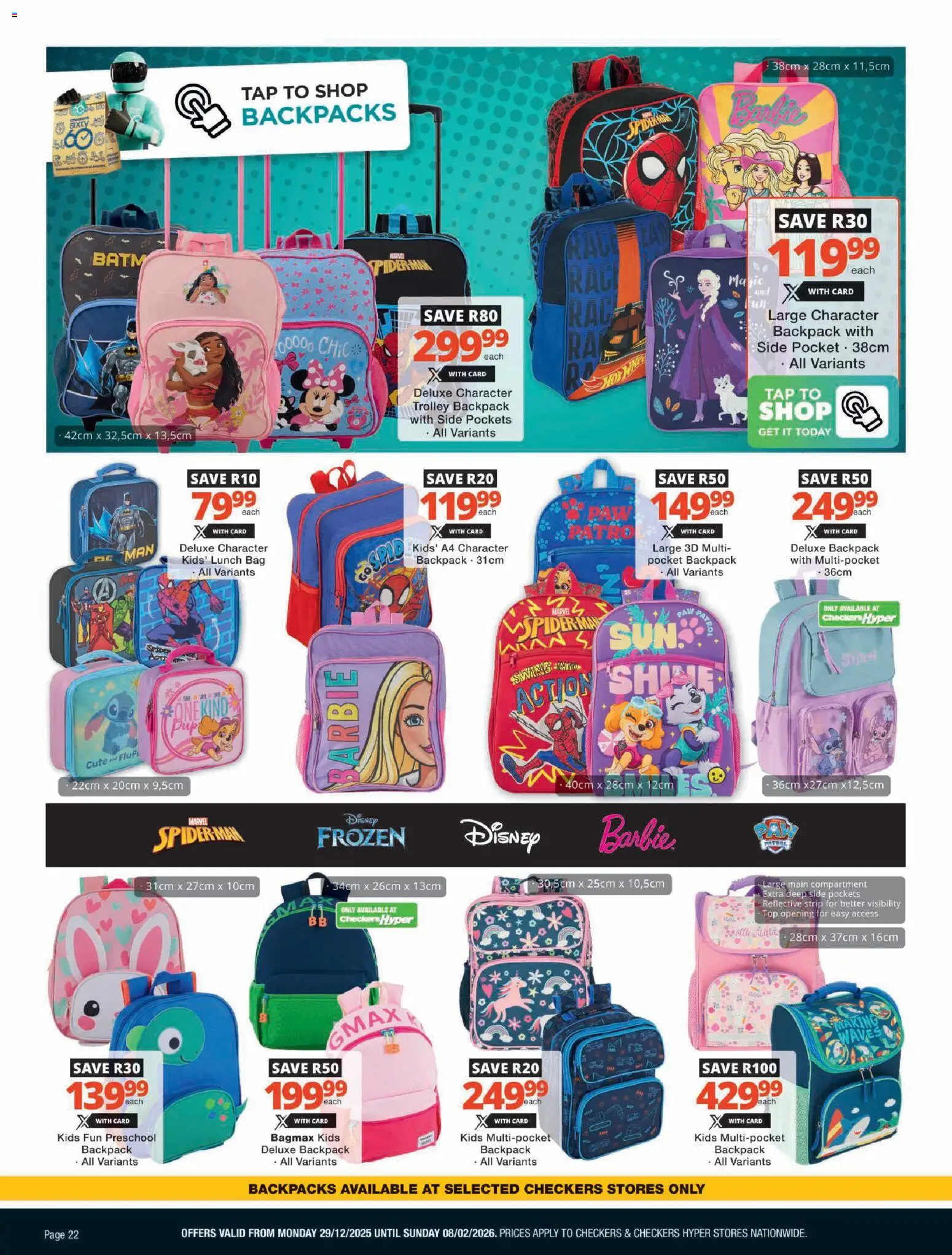 New Checkers catalogue – valid from 29.12.2025 | Page: 22 | Products: Backpack, Bag, Tap