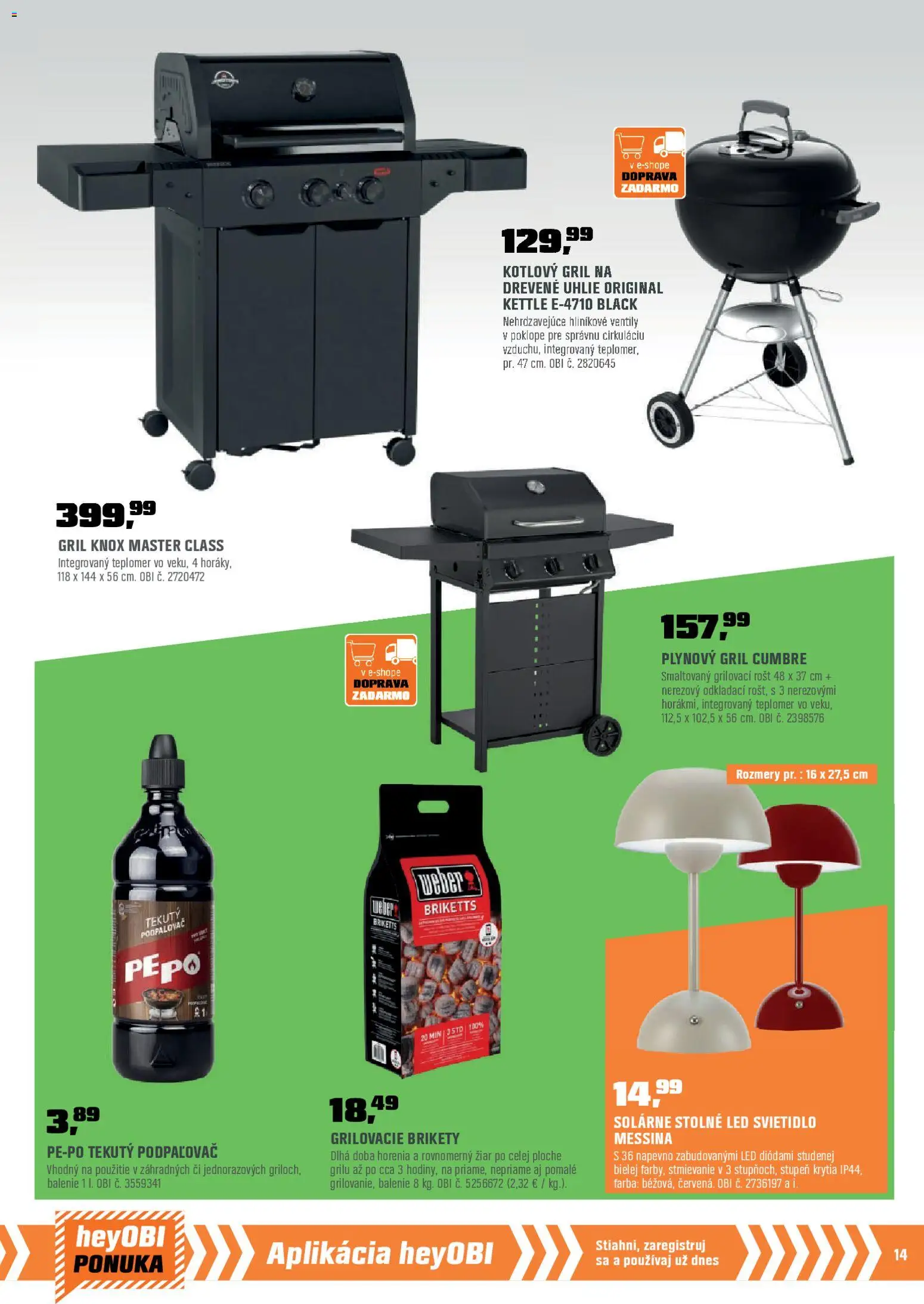 Nové OBI akcie – leták je platný od 01.04.2026 | Strana: 15 | Produkty: Gril, Teplomer, Svietidlo, Led