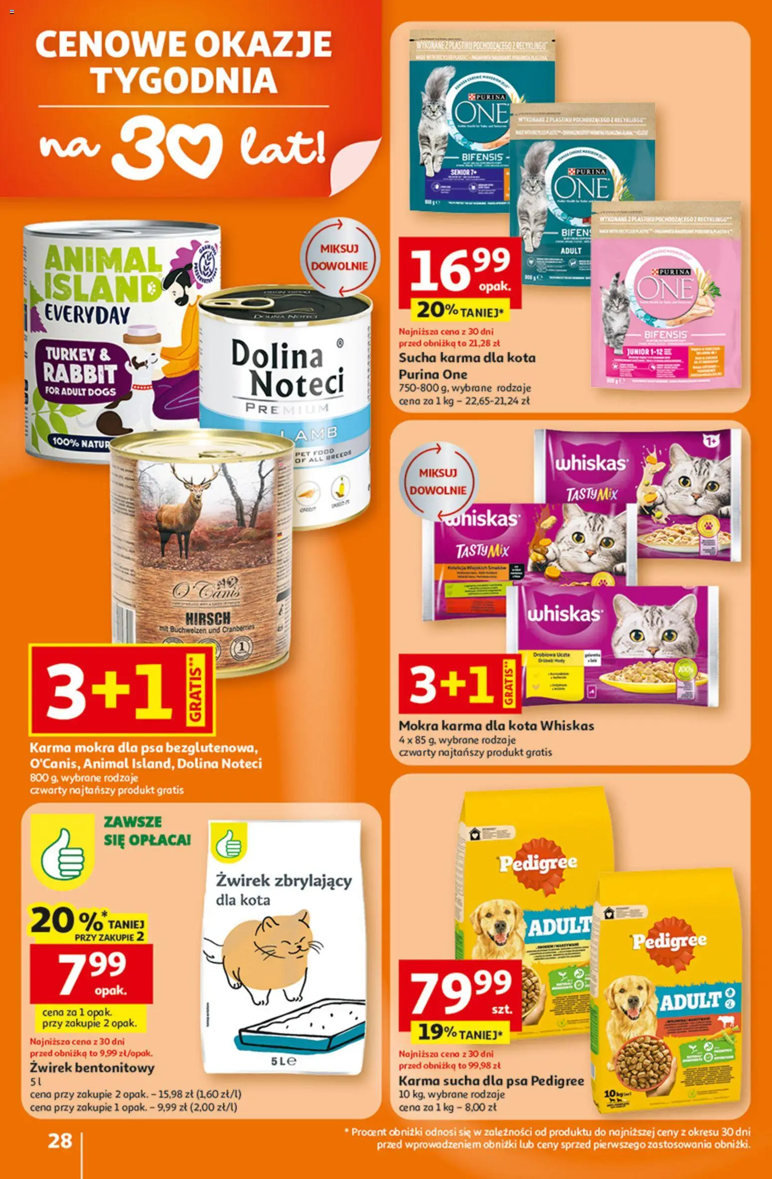 Auchan Gazetka - 30 Lat Hipermarket od 26.02.2026 | Strona: 28 | Produkty: Pedigree, Karma dla kota, Żwirek bentonitowy