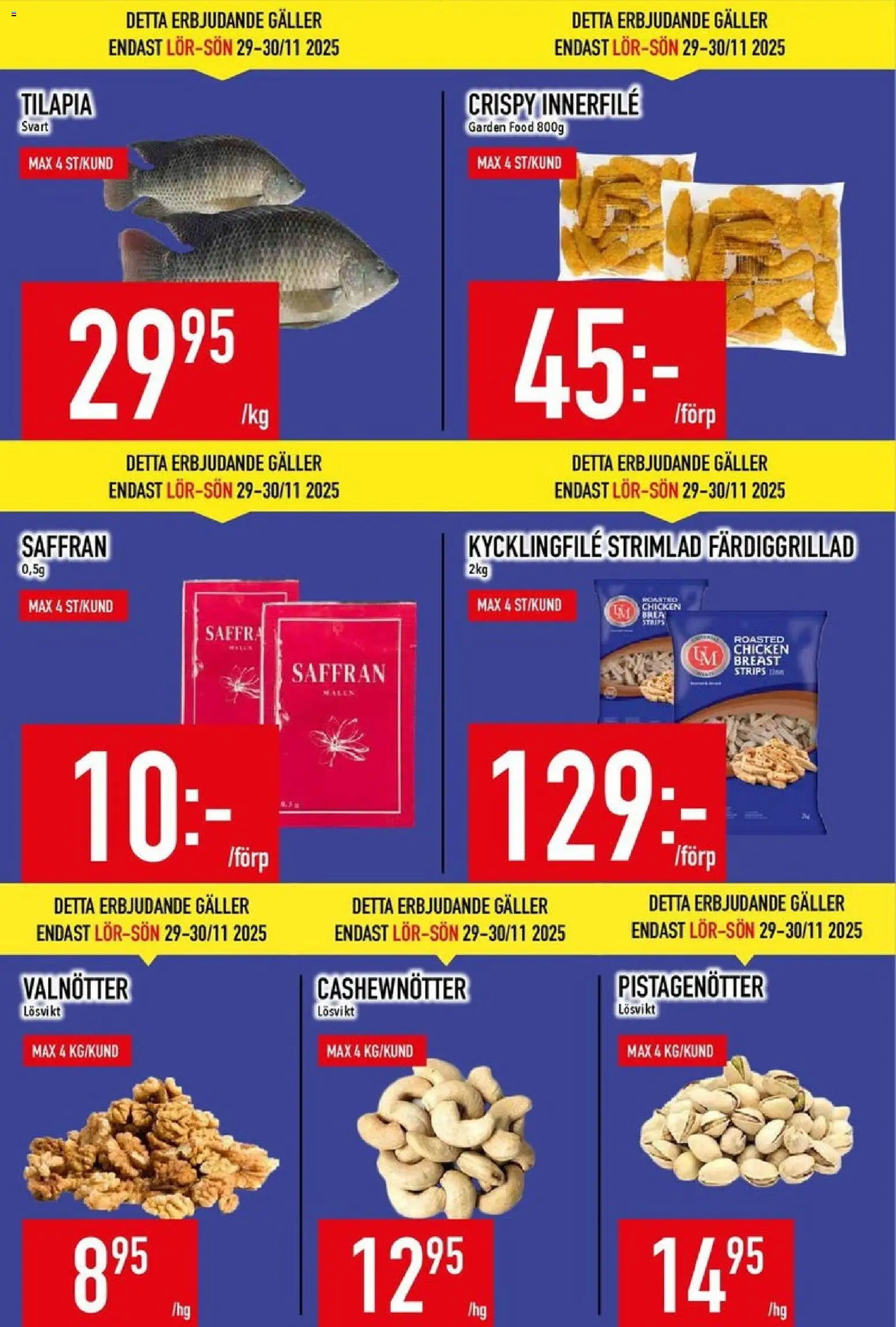 Matdax reklamblad aktuell från 24.11.2025 | Sida: 11 | Produkter: Kycklingfile, Galler, Cashewnötter, Saffran