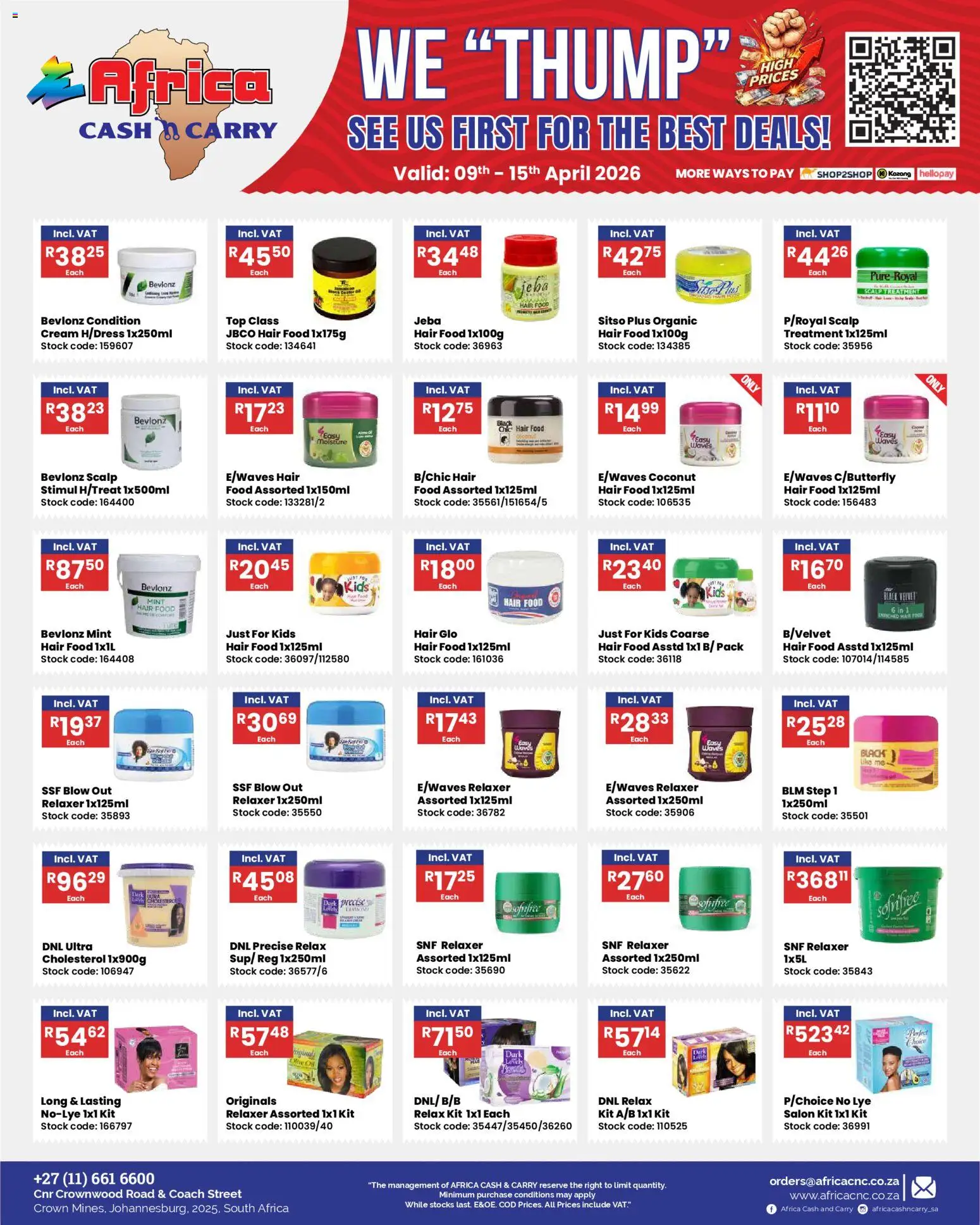 New Africa Cash & Carry catalogue – valid from 09.04.2026 | Page: 3 | Products: Cream, Stock, Relaxer
