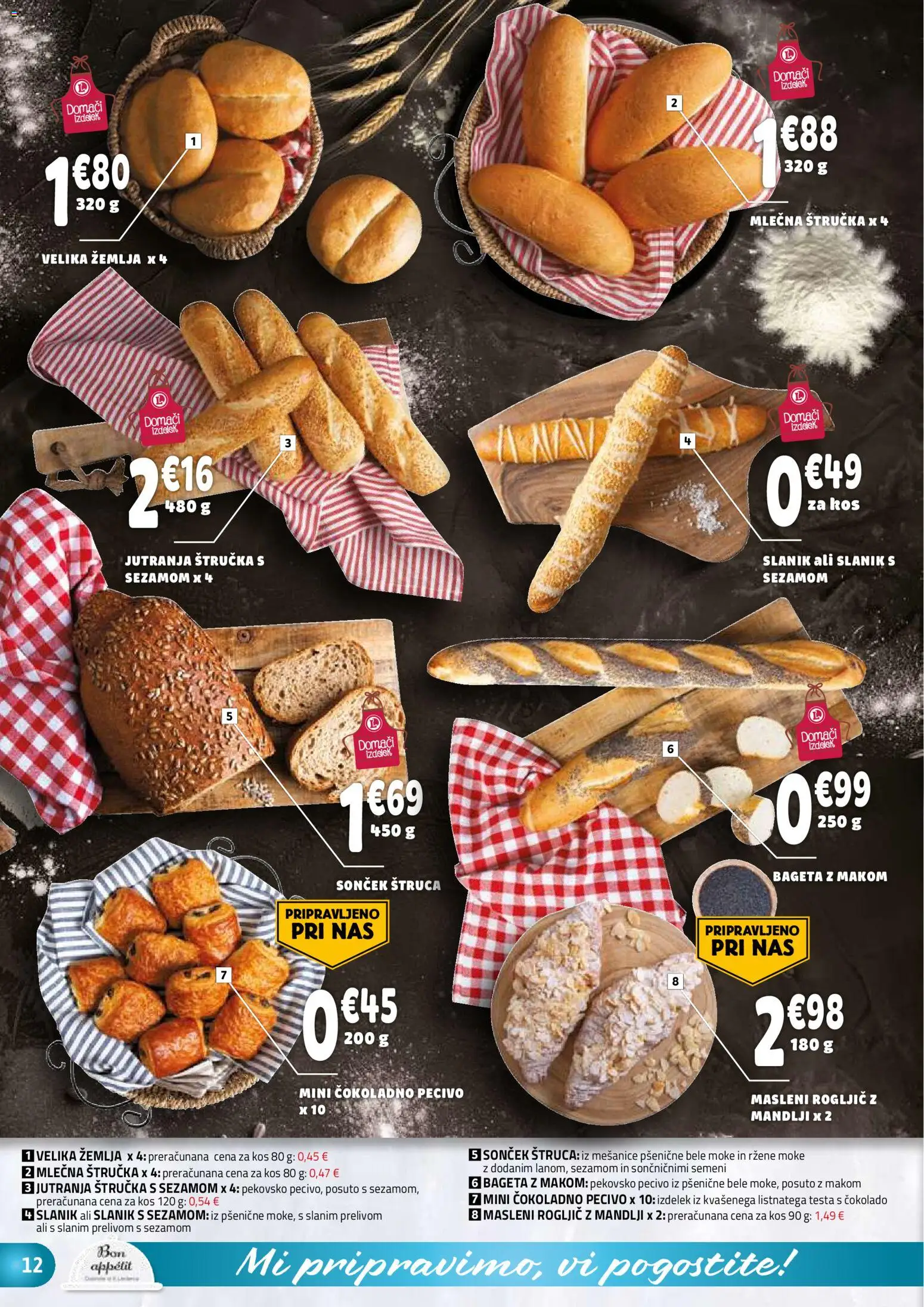 Novi E.leclerc katalog ponudbe – veljaven od 10.12.2025 | Stran: 12 | Izdelki: Žemlja, Štručka, Mandlji, Kos